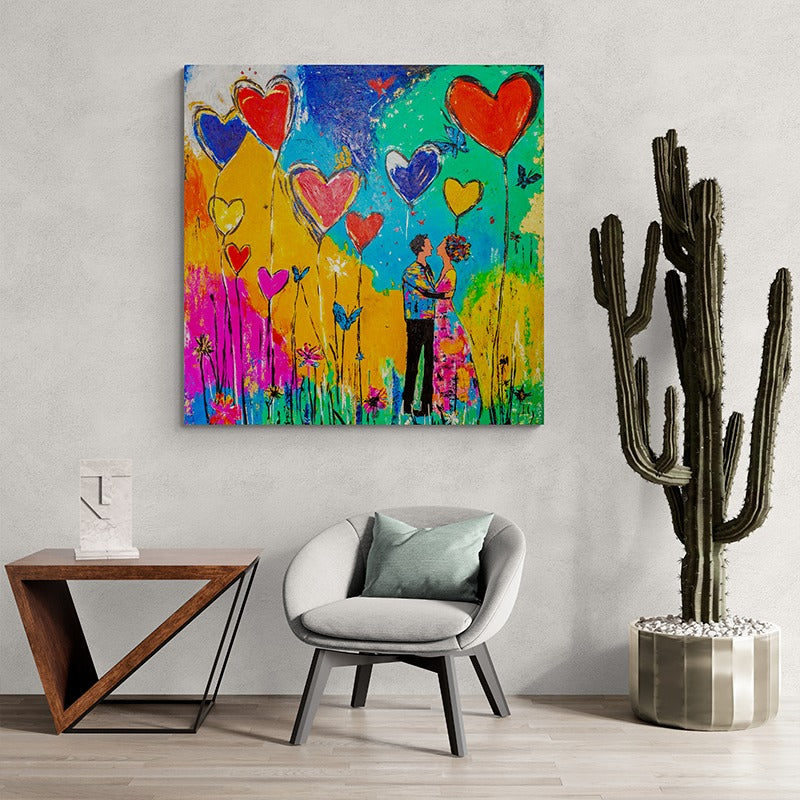 Hearts That Rise canvas print in room setting - heart painting by Ivan Guaderrama