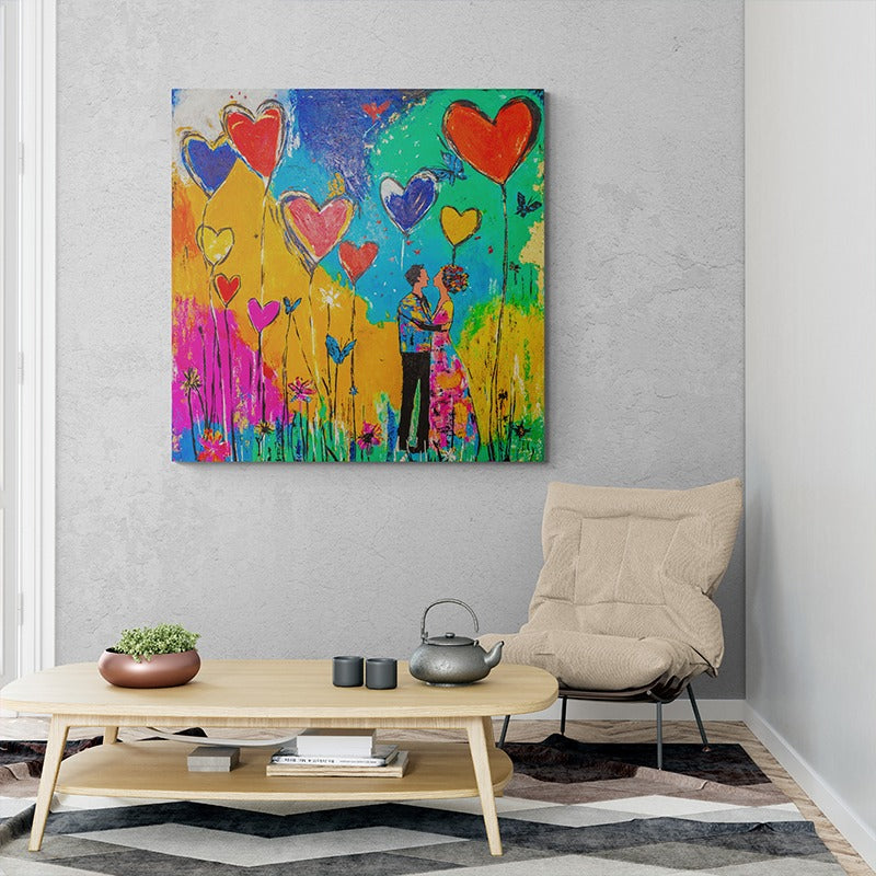 Hearts That Rise canvas print in room setting - heart painting by Ivan Guaderrama