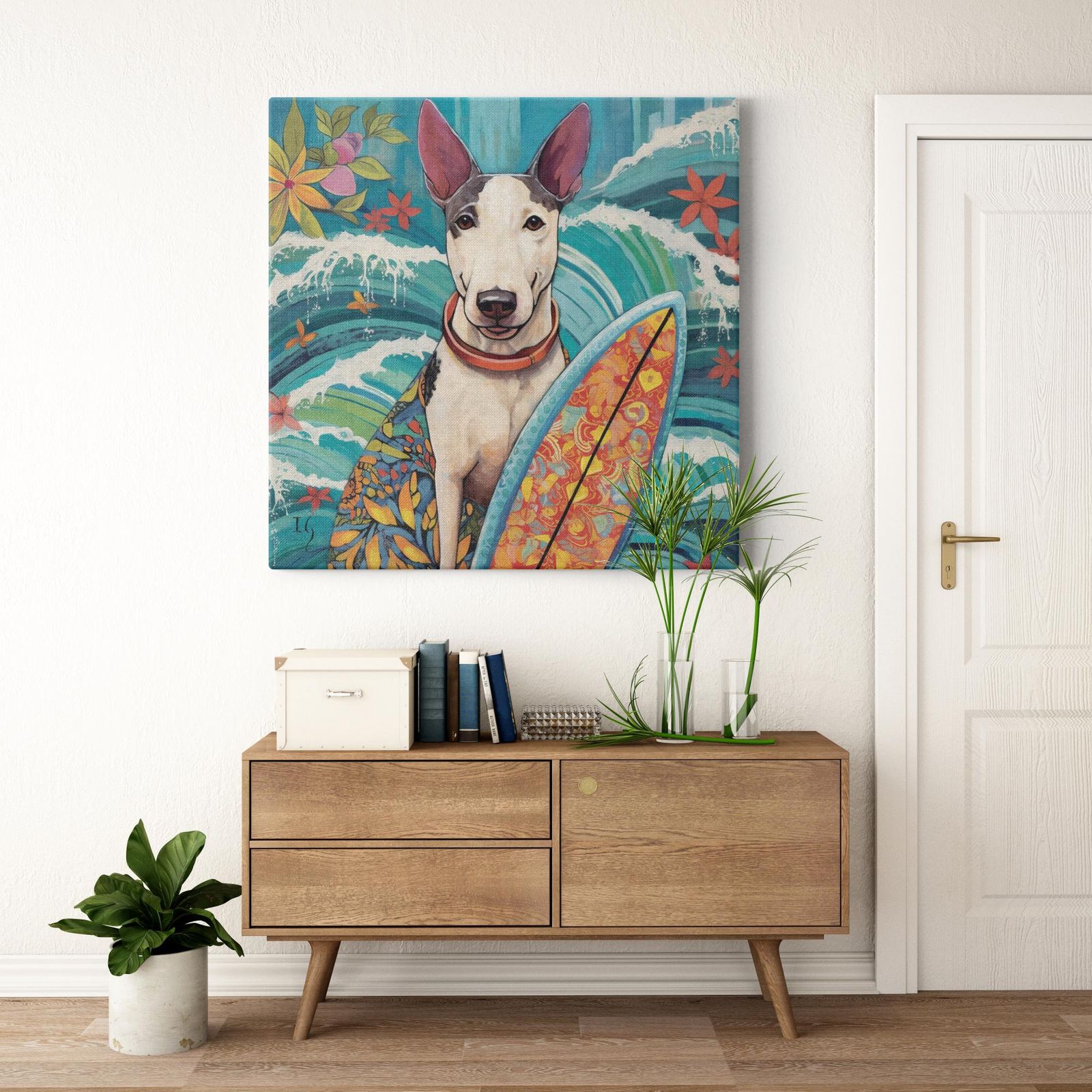 Ode to Wild Waves artwork detail - colorful pet portrait art wall art