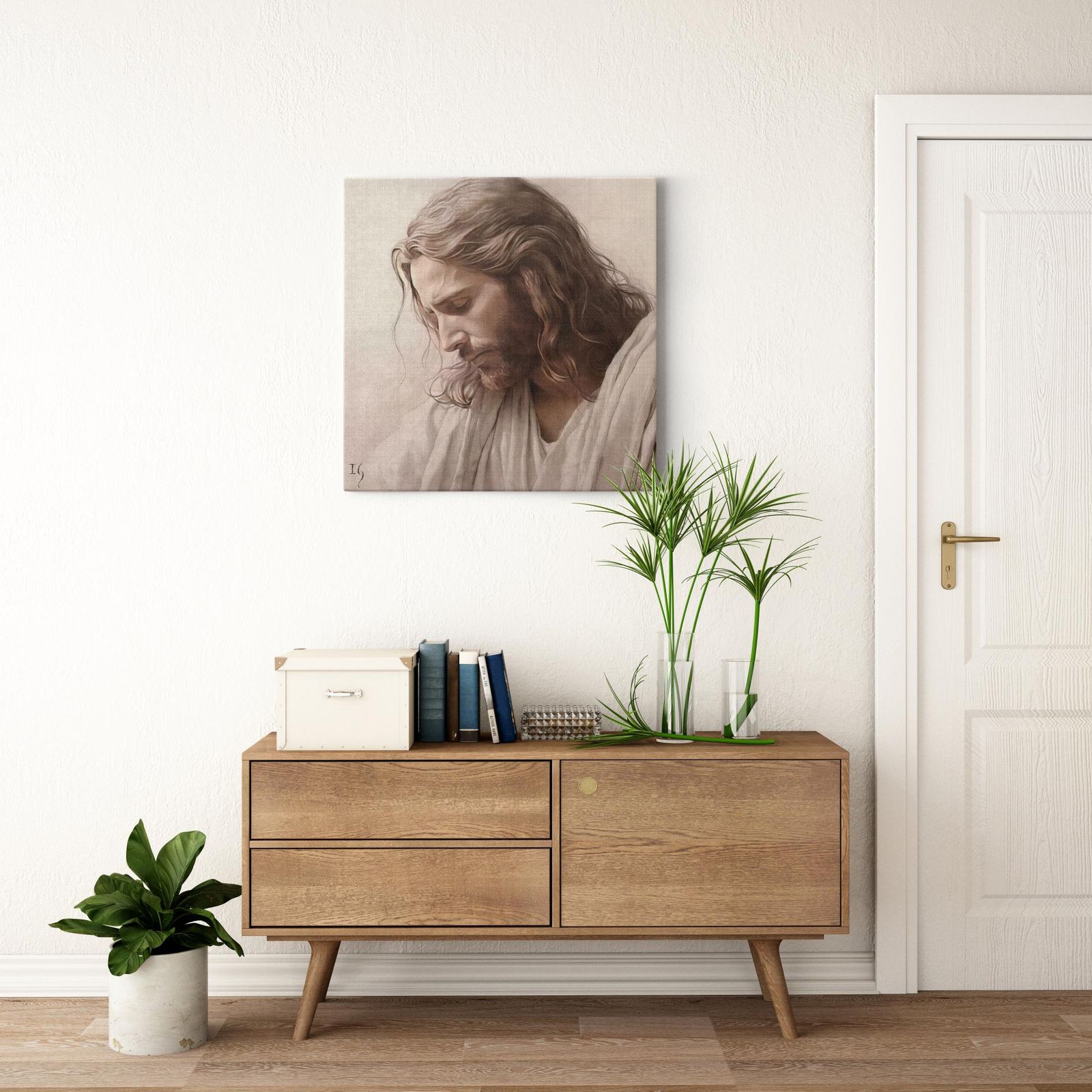 Jesus - Whispers of Grace artwork detail - smiling Jesus painting wall art