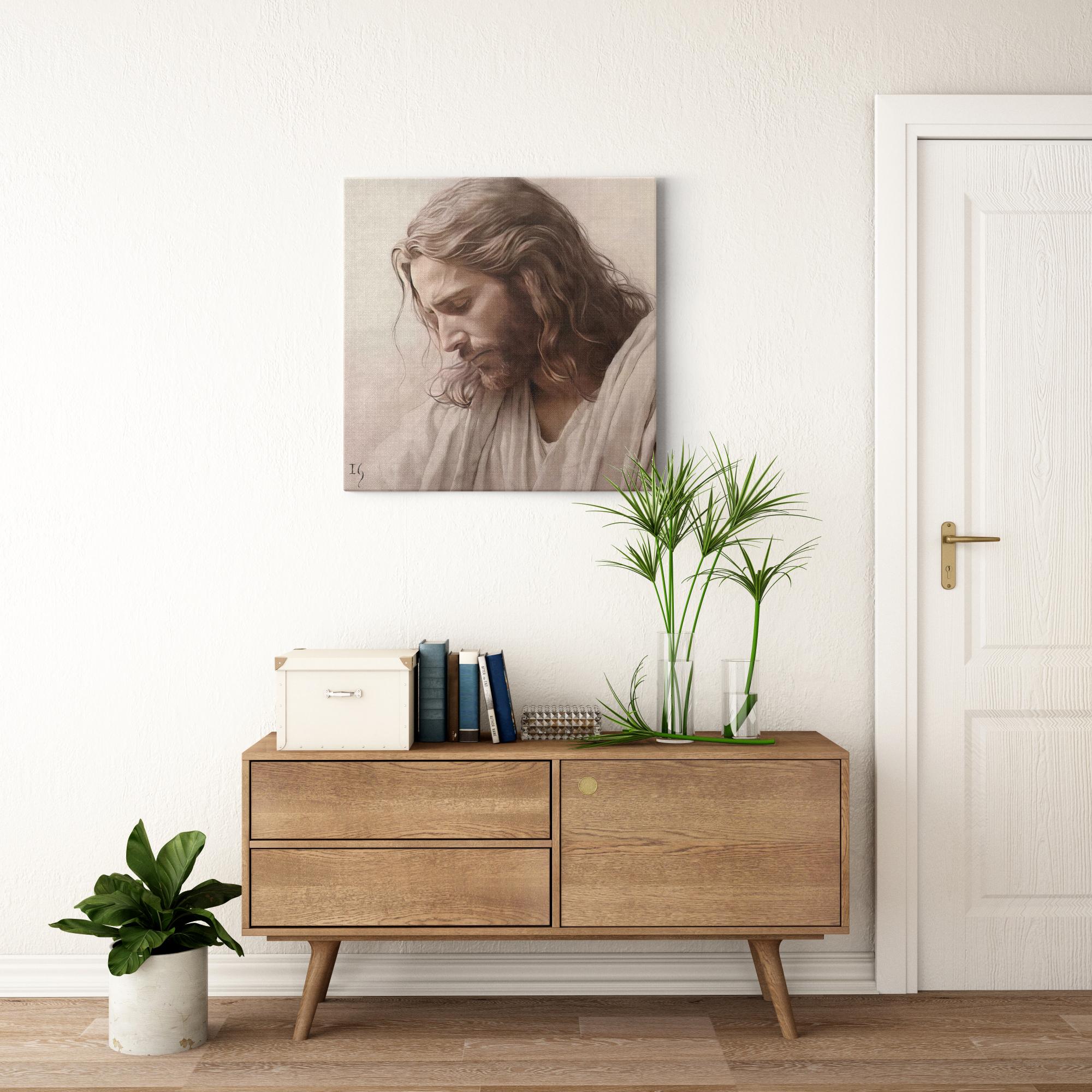 Jesus - Whispers of Grace artwork detail - smiling Jesus painting wall art