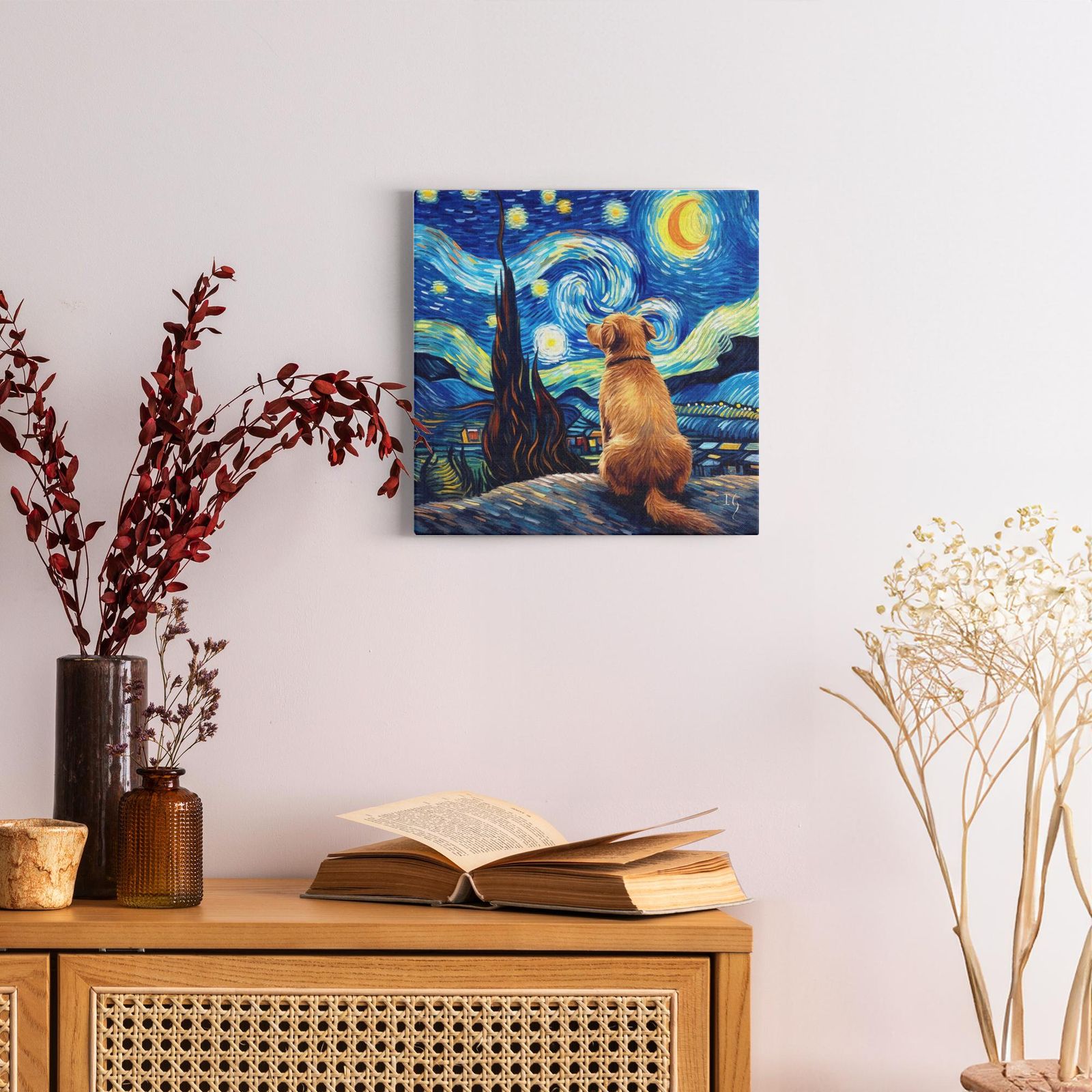 A story of Stars and Night Winds artwork detail - colorful pet portrait art wall art