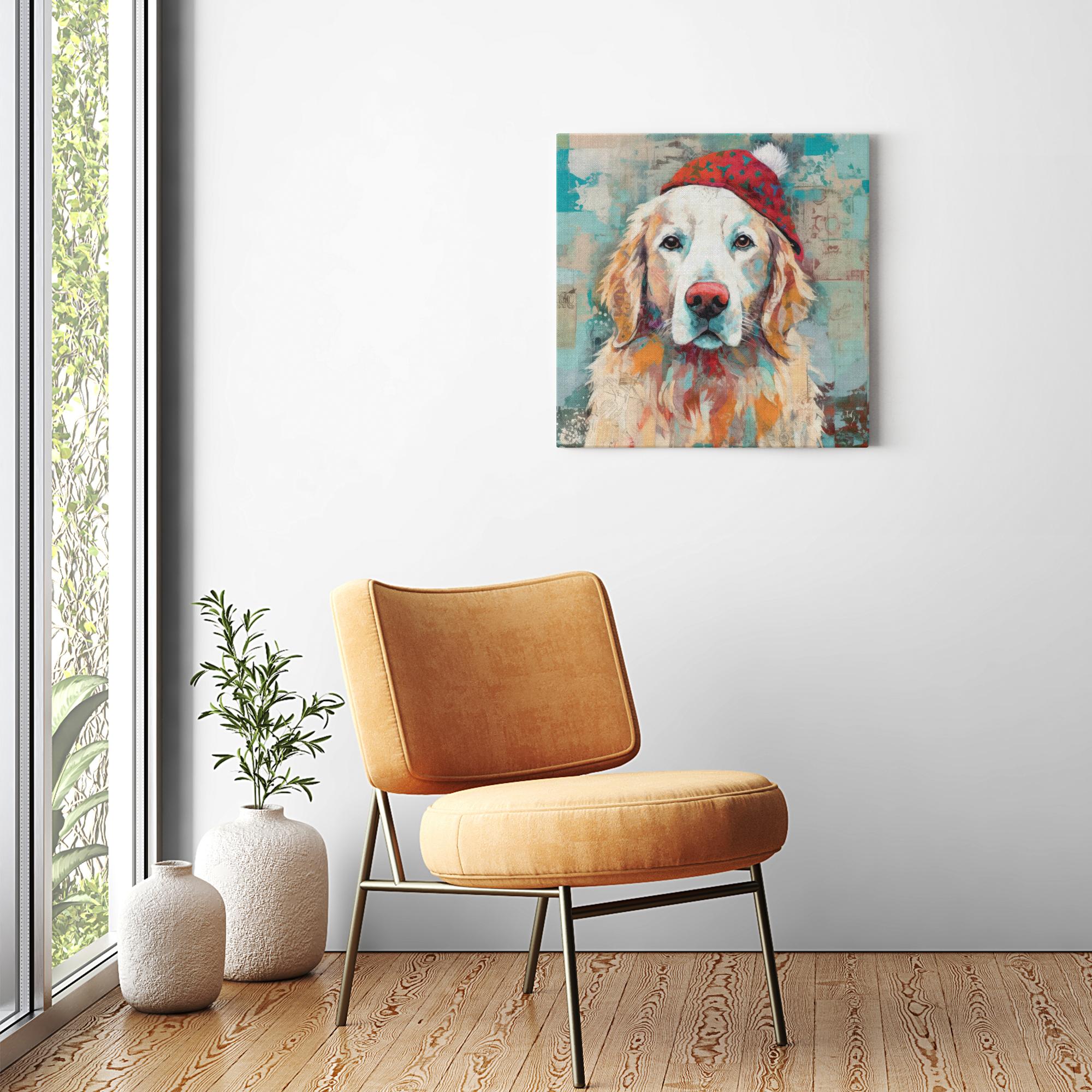 Golden Wonder with a Dash of Red artwork detail - colorful pet portrait art wall art