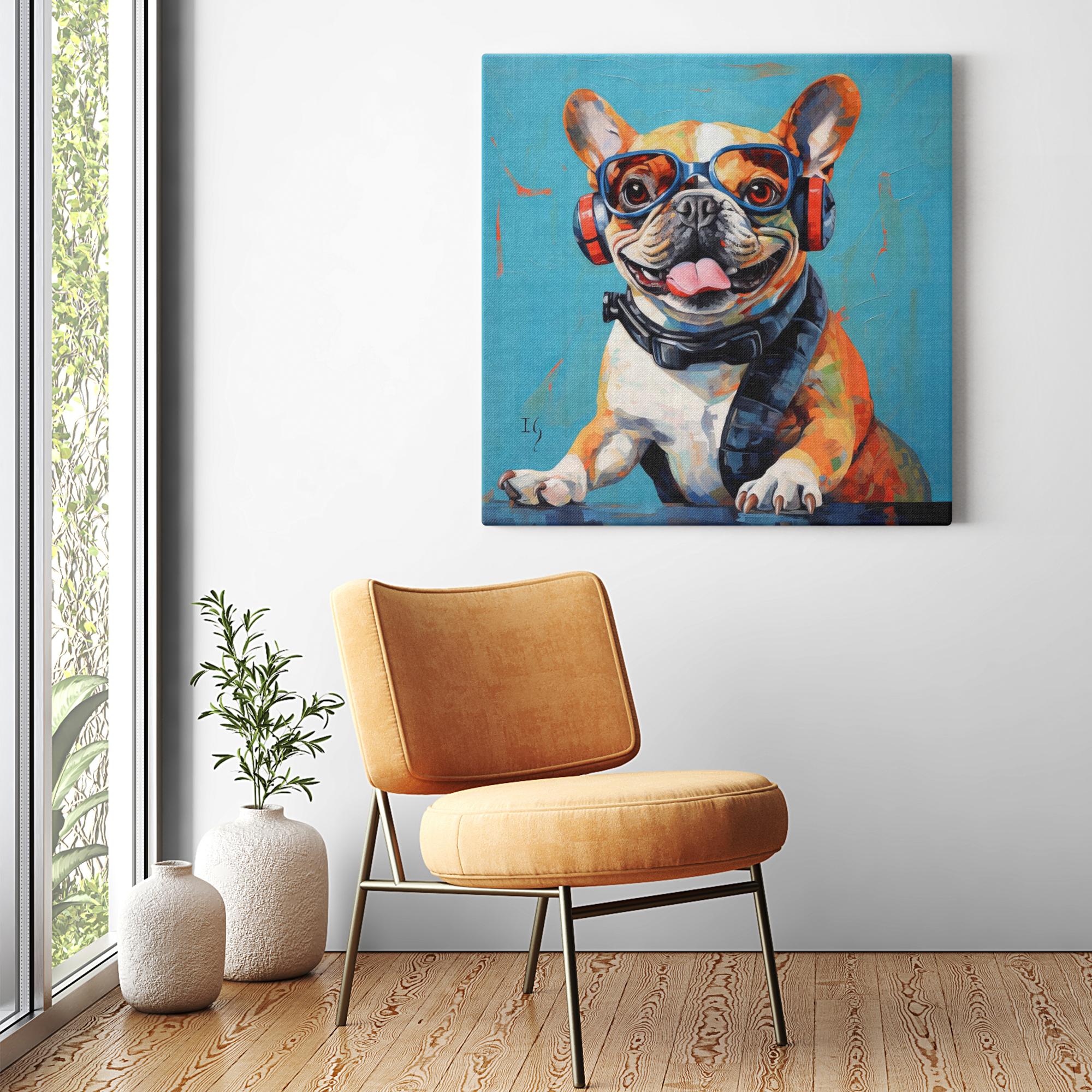 Bull Sophisticate artwork detail - colorful pet portrait art wall art