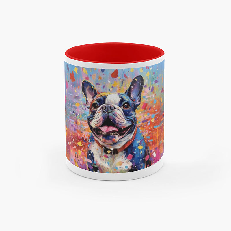 Pet Paradise mug featuring a playful French bulldog in a colorful, artistic design.