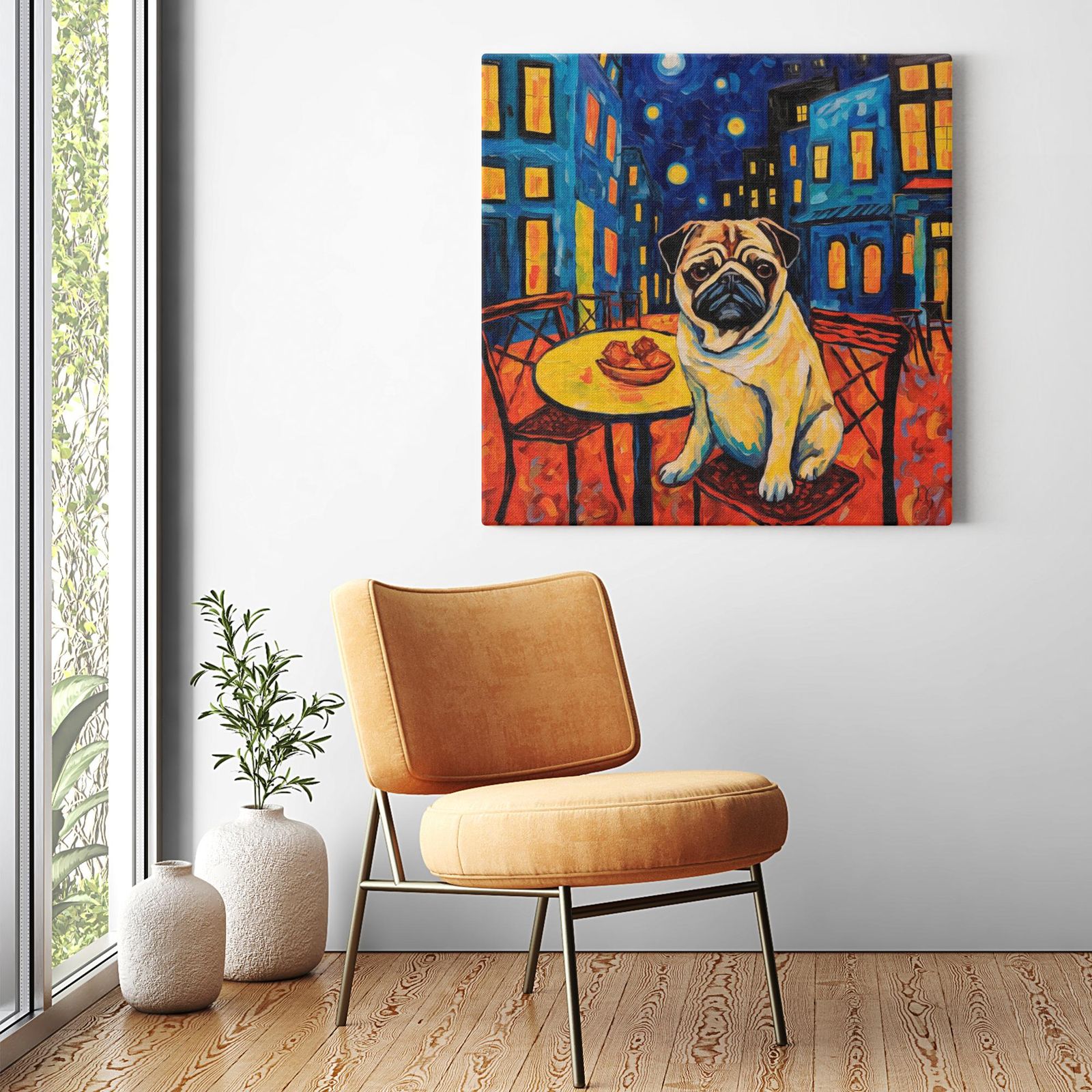 Cafe Canine artwork detail - colorful pet portrait art wall art