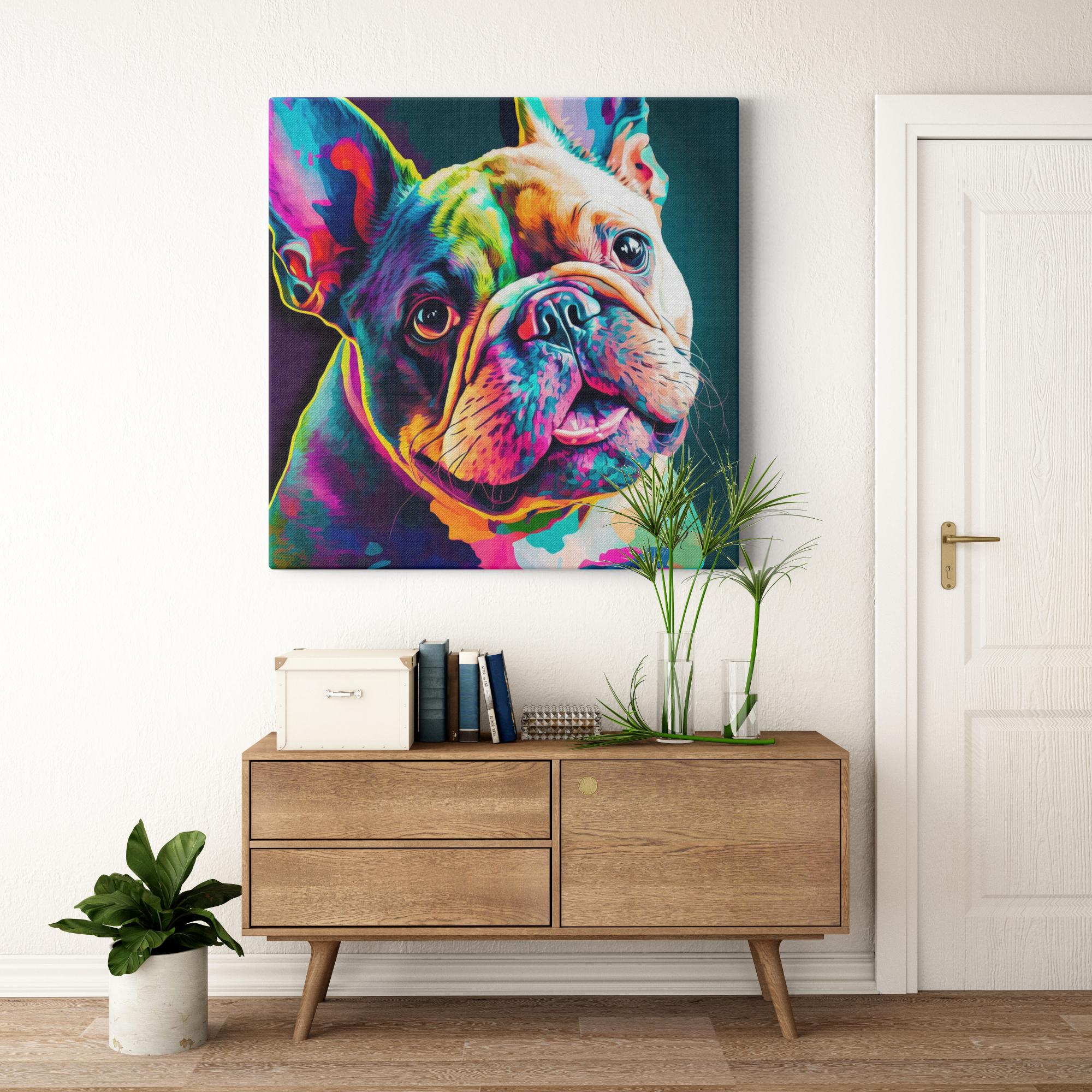 Vivid Bulldog Stare artwork detail - colorful pet portrait art wall art