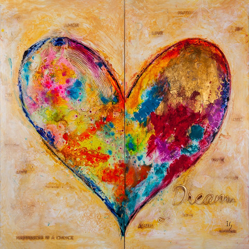 Let's Dream Together - original heart painting by Ivan Guaderrama