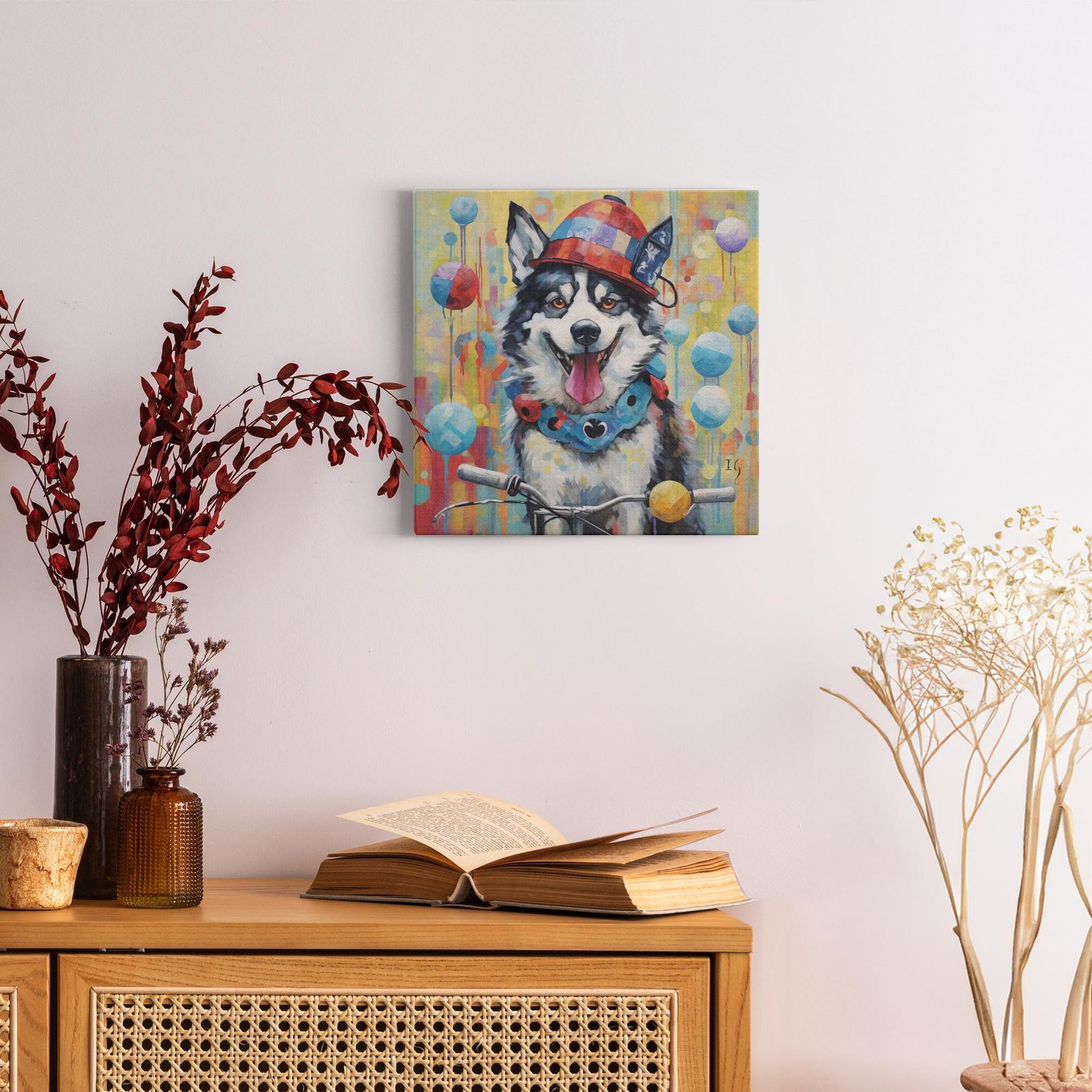 Jester Playful Essence artwork detail - colorful pet portrait art wall art