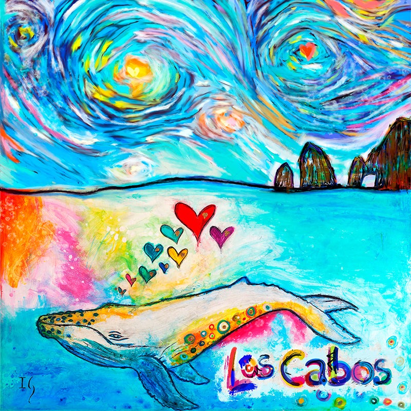 LOS CABOS WHALE - LIMITED EDITION - original heart painting by Ivan Guaderrama