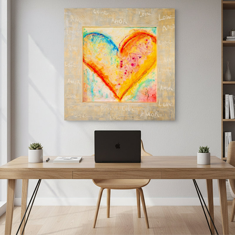 Love Never Fails canvas print in room setting - heart painting by Ivan Guaderrama