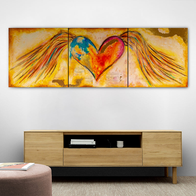 Love Takes Flight canvas print in room setting - heart painting by Ivan Guaderrama