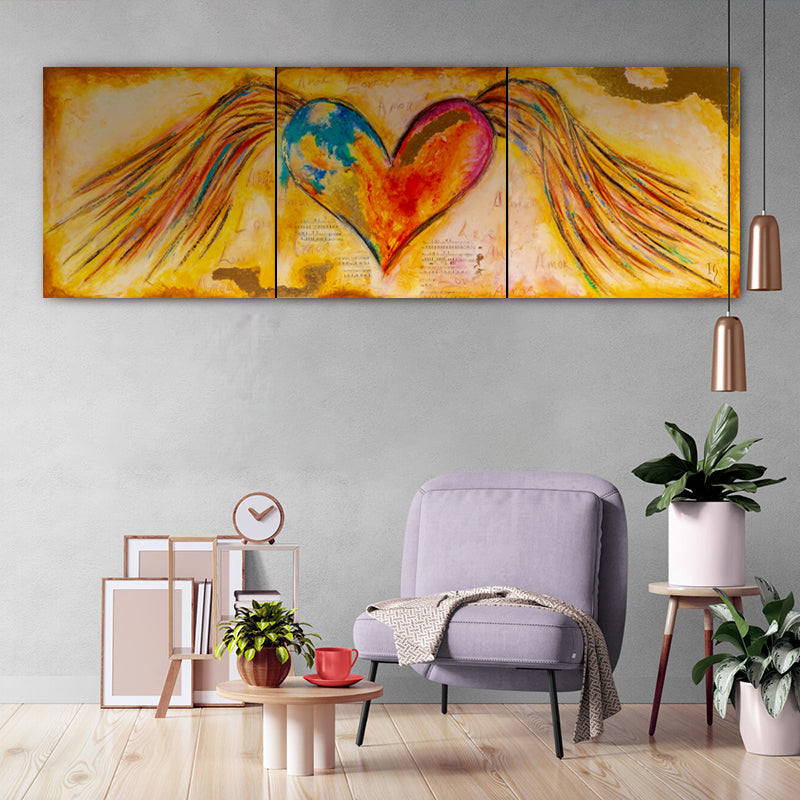 Love Takes Flight canvas print in room setting - heart painting by Ivan Guaderrama