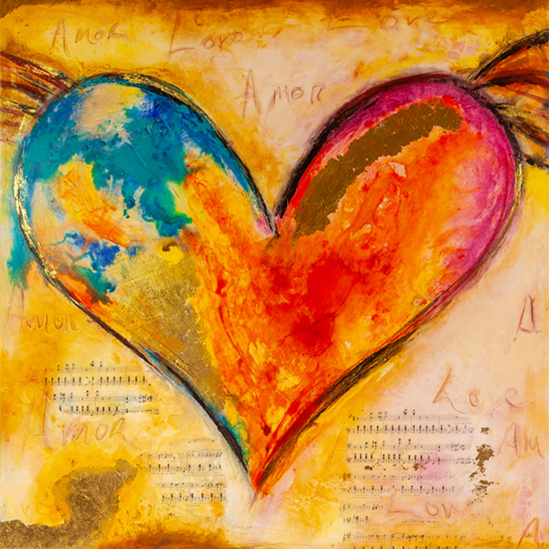 Love Takes Flight - original heart painting by Ivan Guaderrama