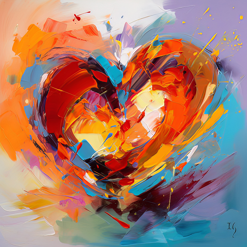 Vibrant heart painting with rich, warm colors conveying the vivaciousness of love, a captivating piece for contemporary home art.
