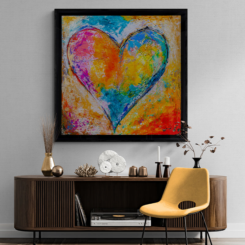 Love is Beautiful canvas print in room setting - heart painting by Ivan Guaderrama