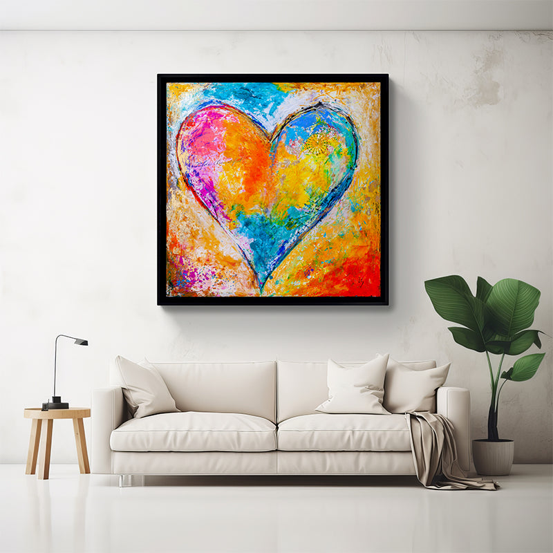 Love is Beautiful canvas print in room setting - heart painting by Ivan Guaderrama