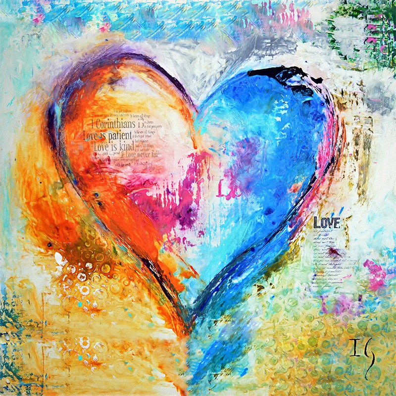 Love is Patience Love is Kind - Limited Edition - original heart painting by Ivan Guaderrama