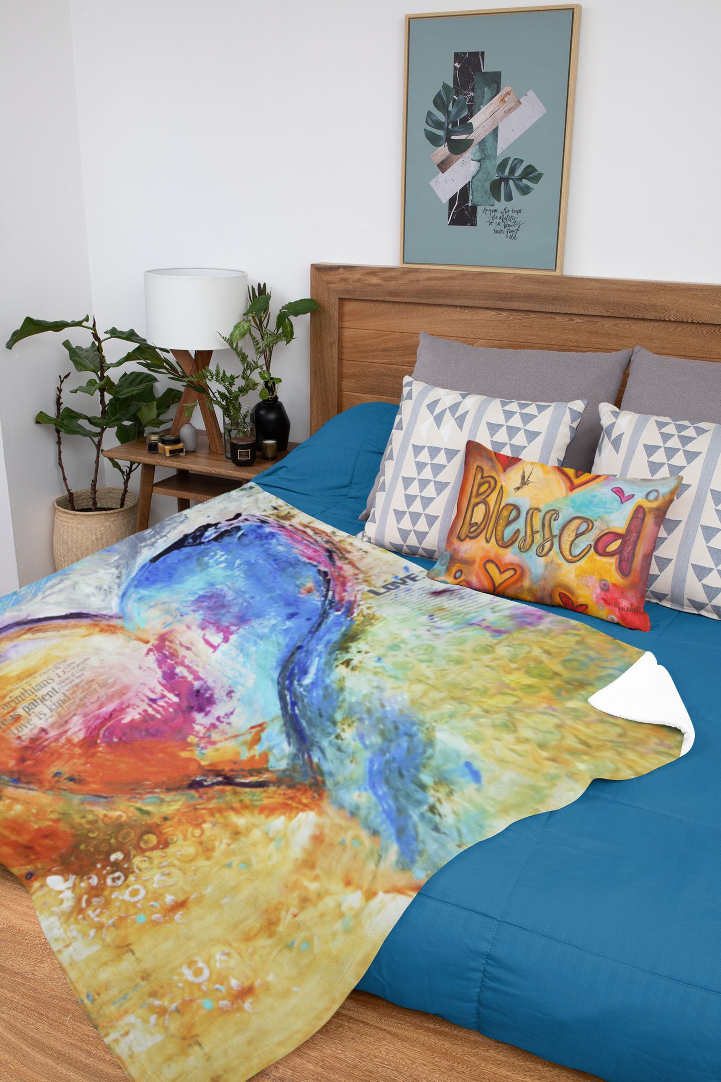Love is patient Love is Kind Minky Blankets canvas print in room setting - christian blanket by Ivan Guaderrama