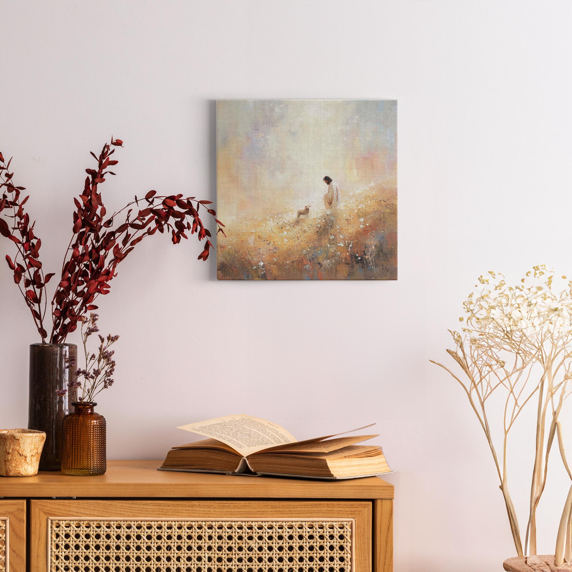 The Shepherd's Presence artwork detail - smiling Jesus painting wall art