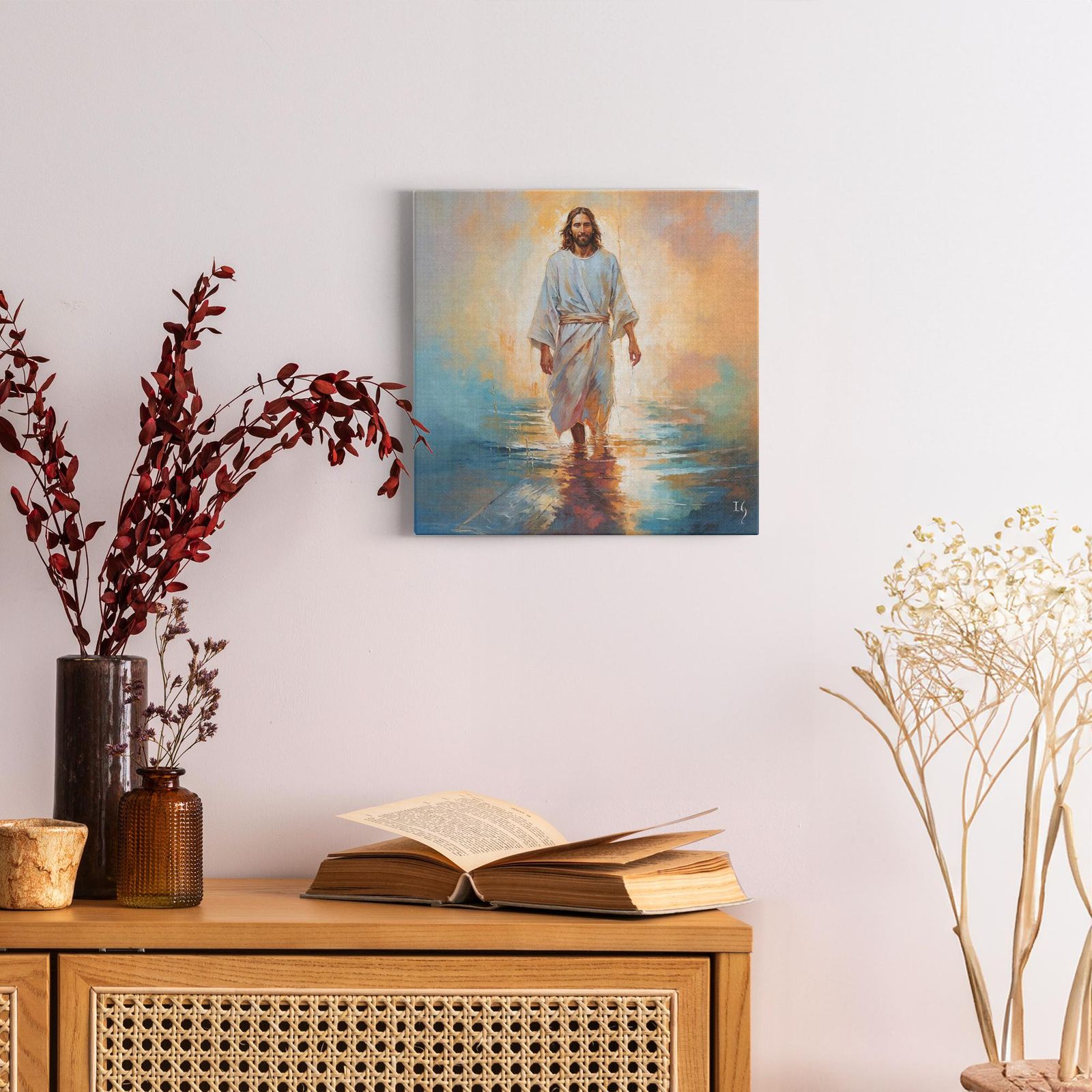 Harbor of Hope artwork detail - smiling Jesus painting wall art