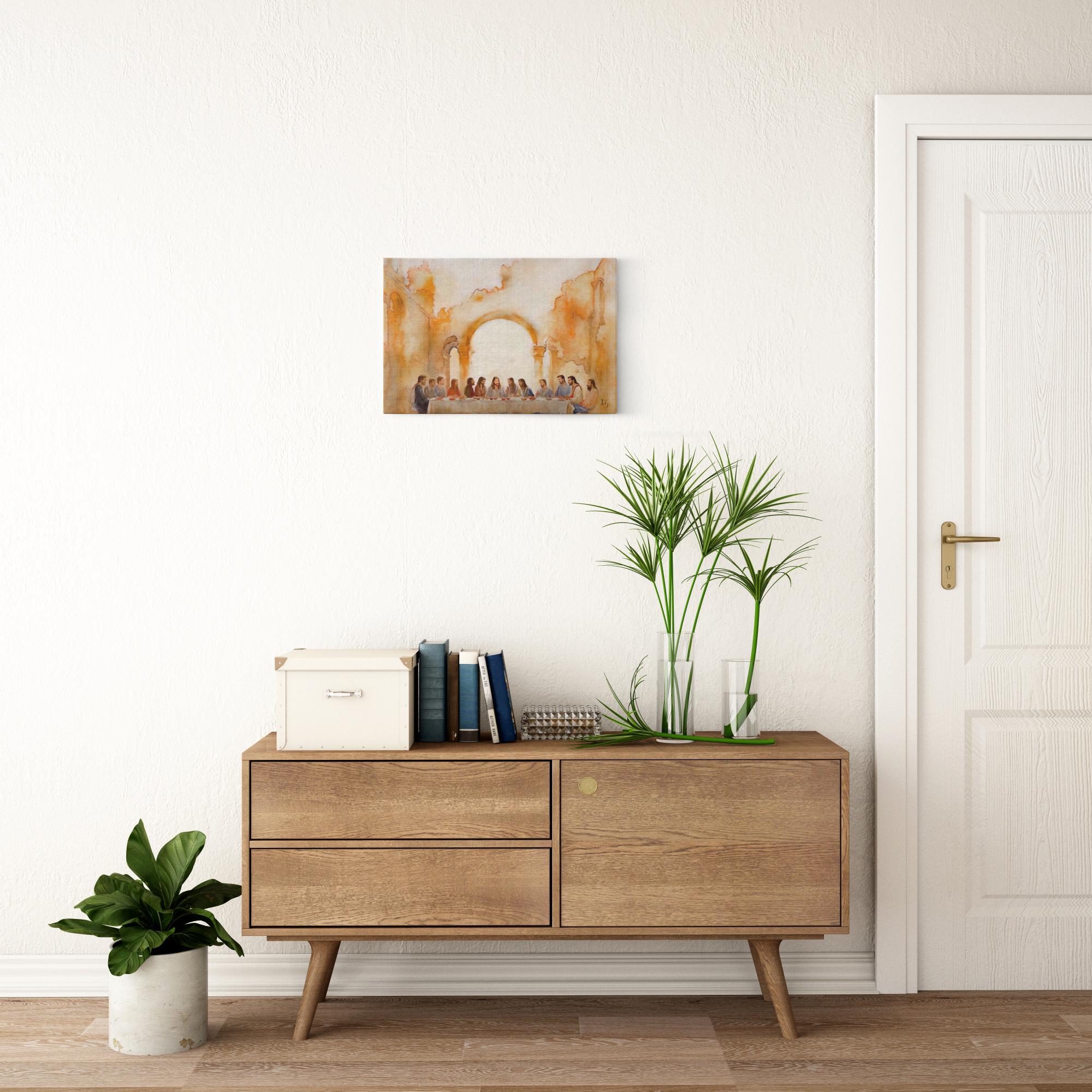 Last Supper Landscape artwork detail - smiling Jesus painting wall art