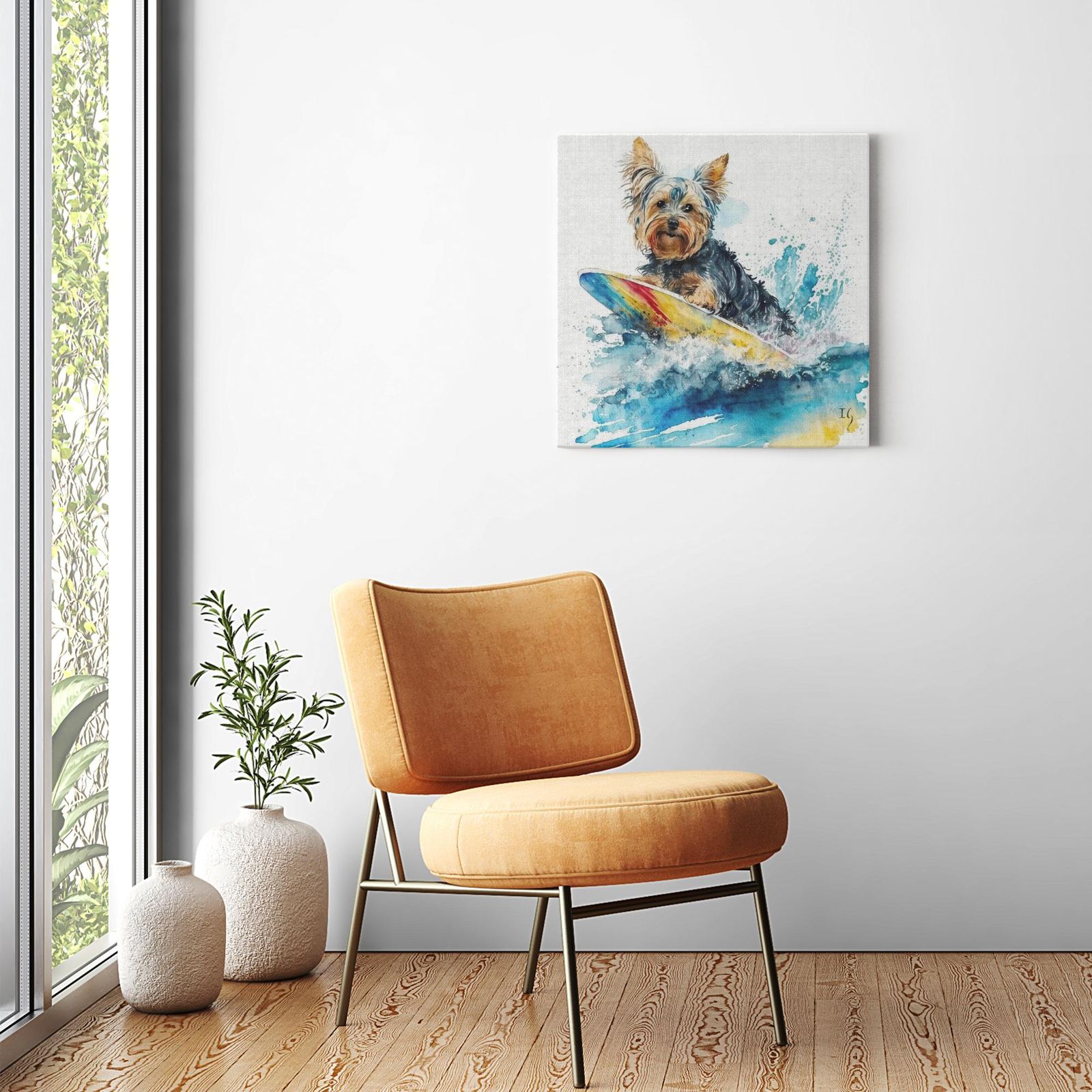 Surfs Up, Terrier Style! artwork detail - colorful pet portrait art wall art