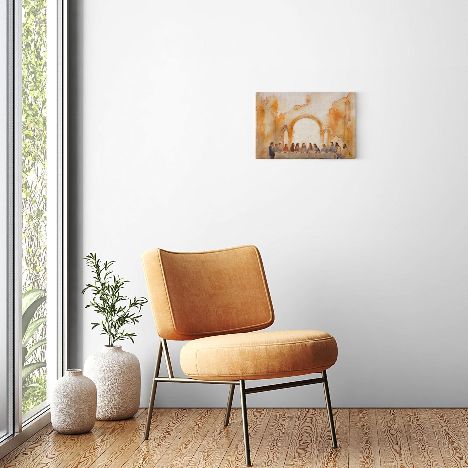 Last Supper Landscape artwork detail - smiling Jesus painting wall art