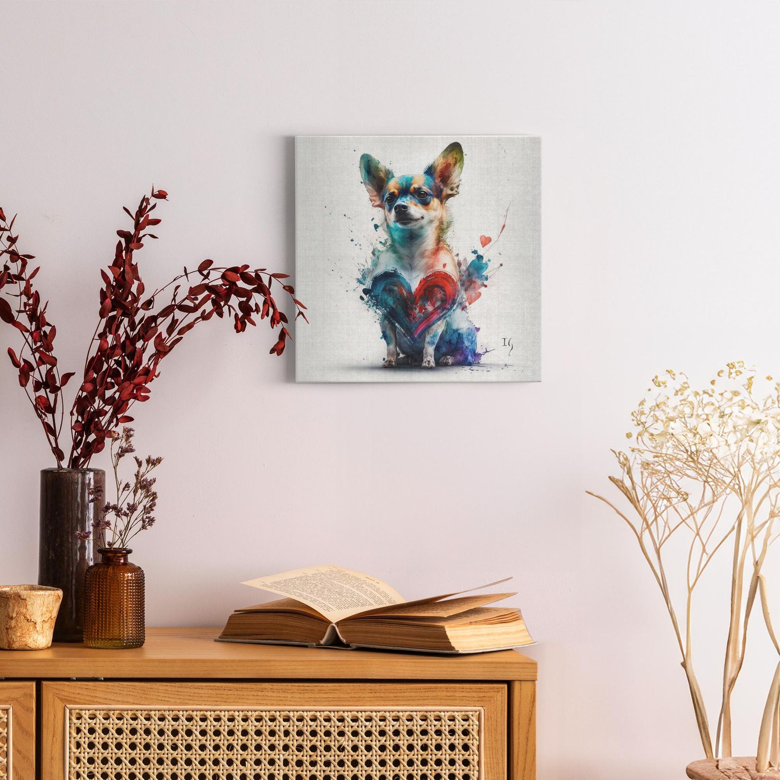 Charming Chihuahua artwork detail - colorful pet portrait art wall art