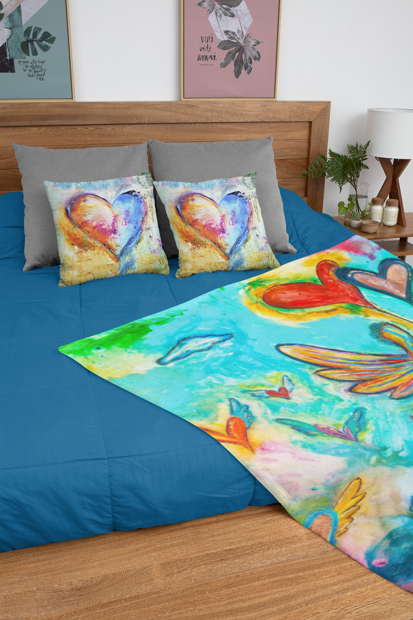 On my way to heaven Minky Blankets canvas print in room setting - christian blanket by Ivan Guaderrama