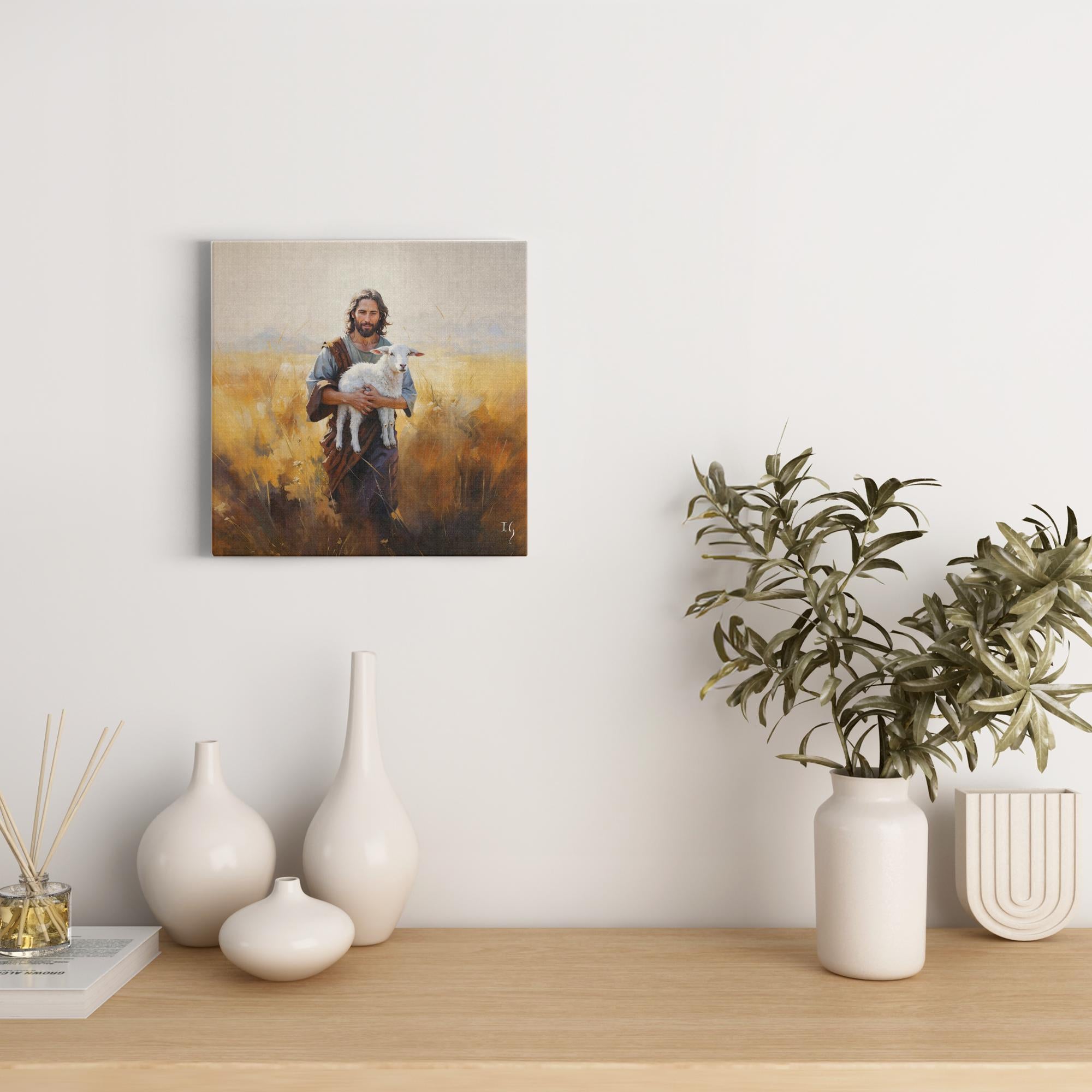 Pastoral Solace artwork detail - smiling Jesus painting wall art