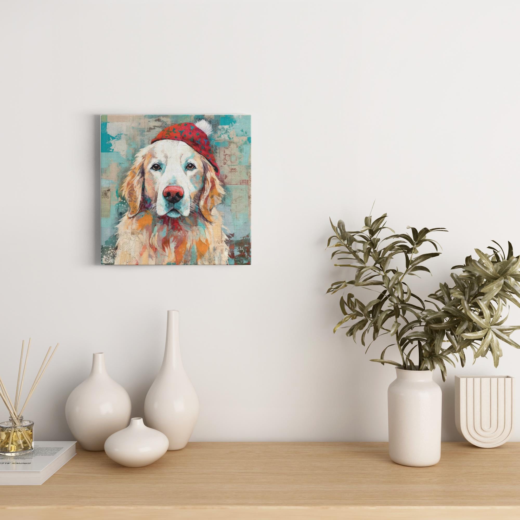 Golden Wonder with a Dash of Red artwork detail - colorful pet portrait art wall art
