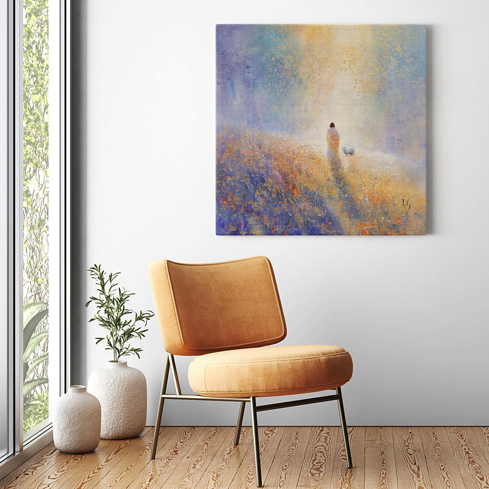Path to Light artwork detail - smiling Jesus painting wall art
