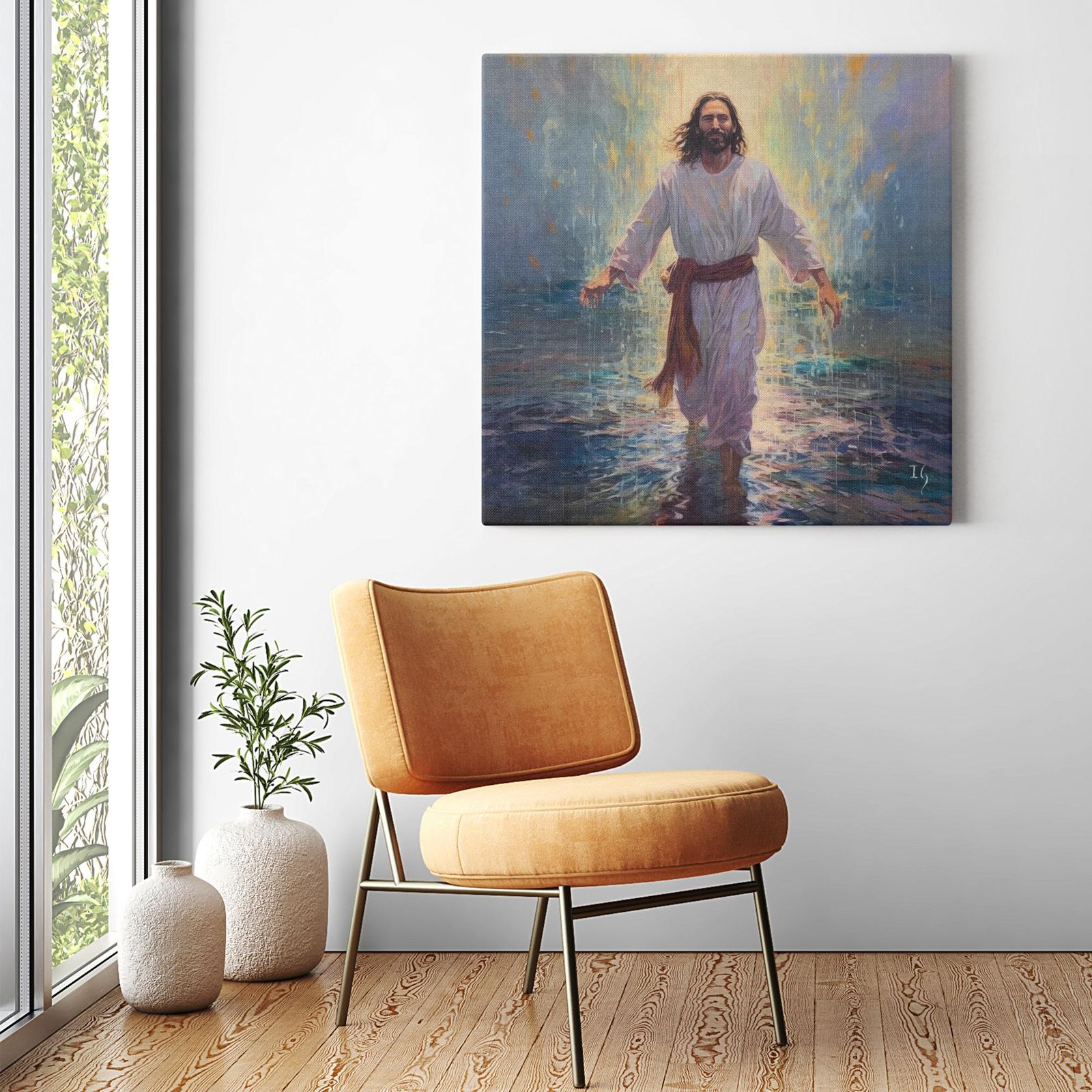 Jesus, a Serene Revelation artwork detail - smiling Jesus painting wall art