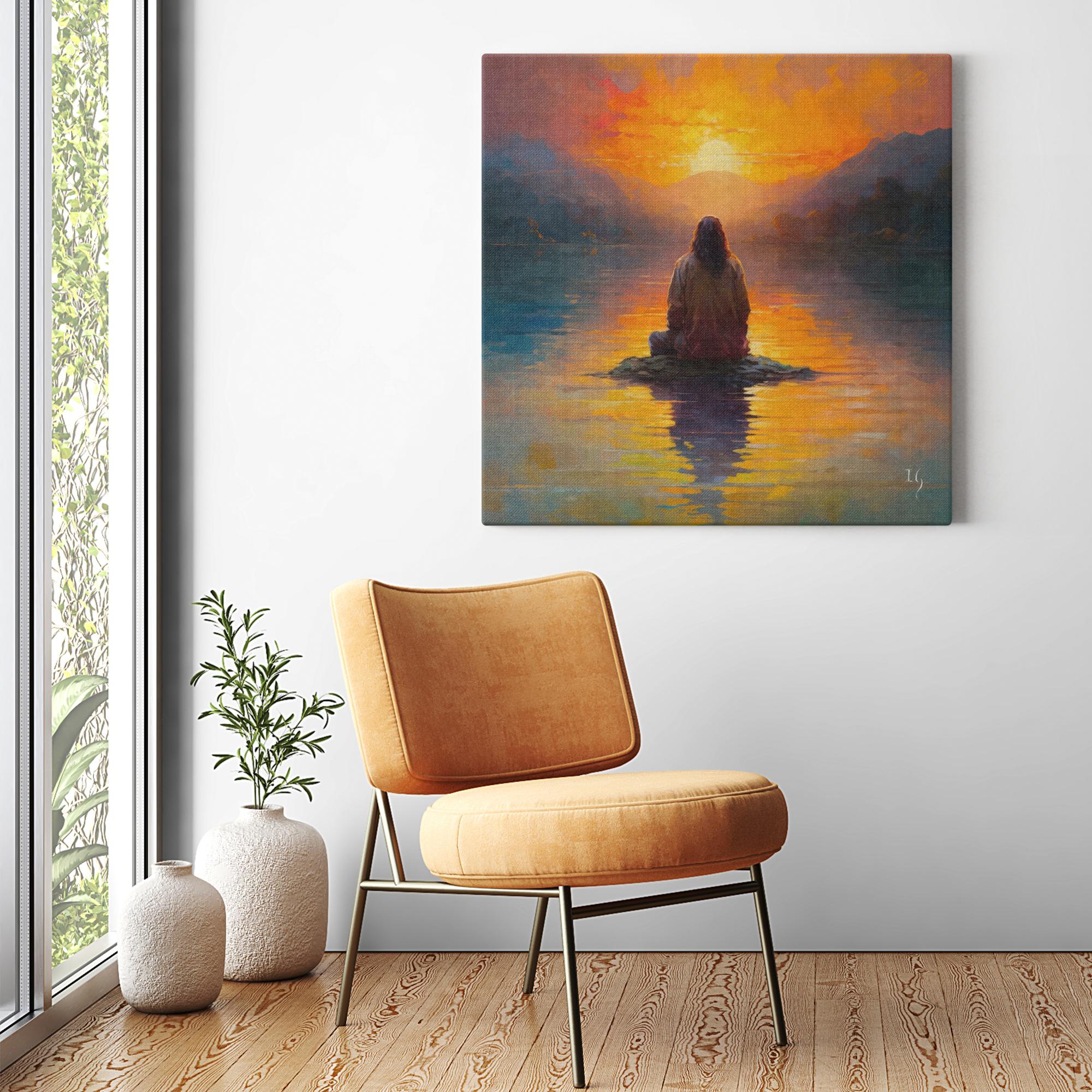 The Source of Peace and Serenity artwork detail - smiling Jesus painting wall art