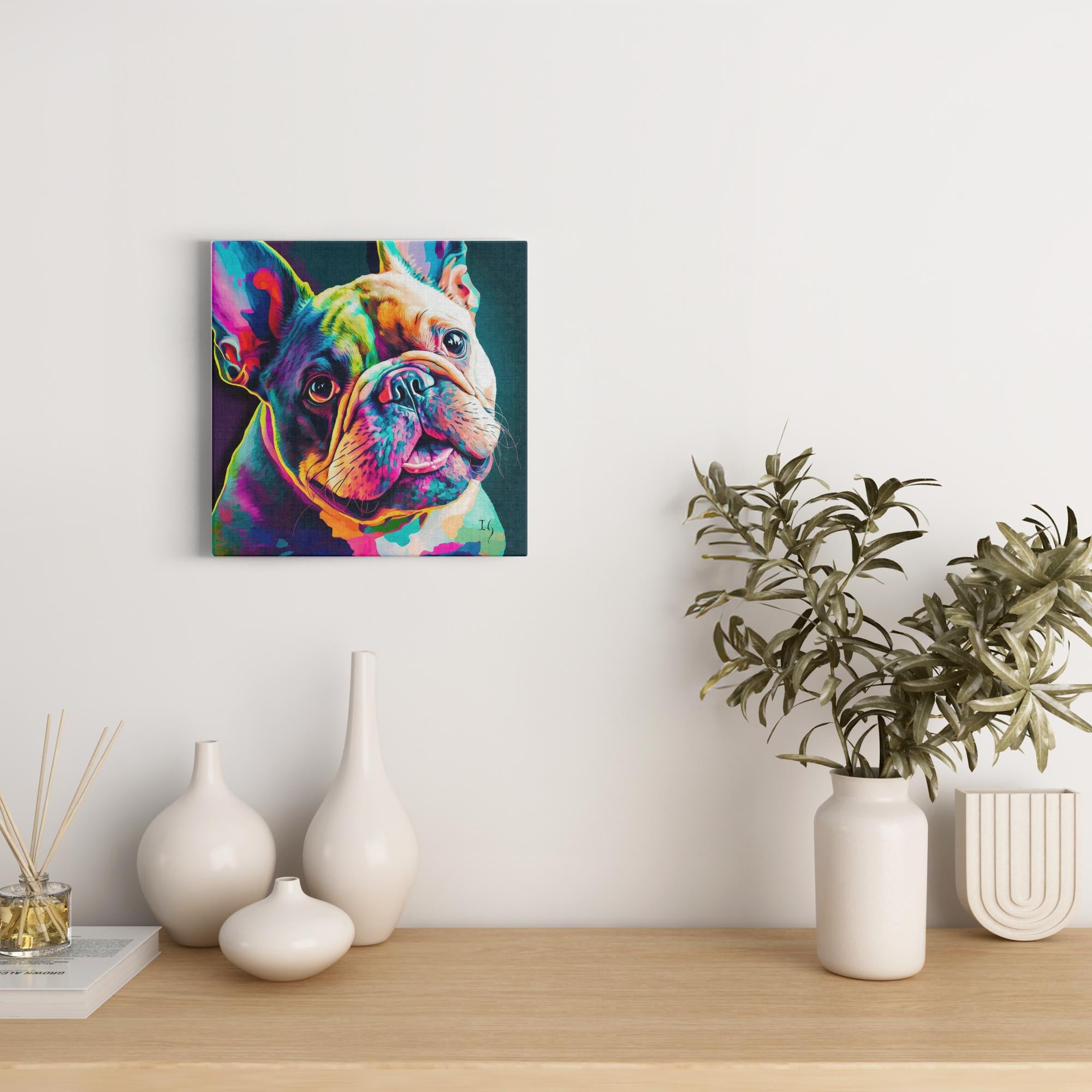 Vivid Bulldog Stare artwork detail - colorful pet portrait art wall art