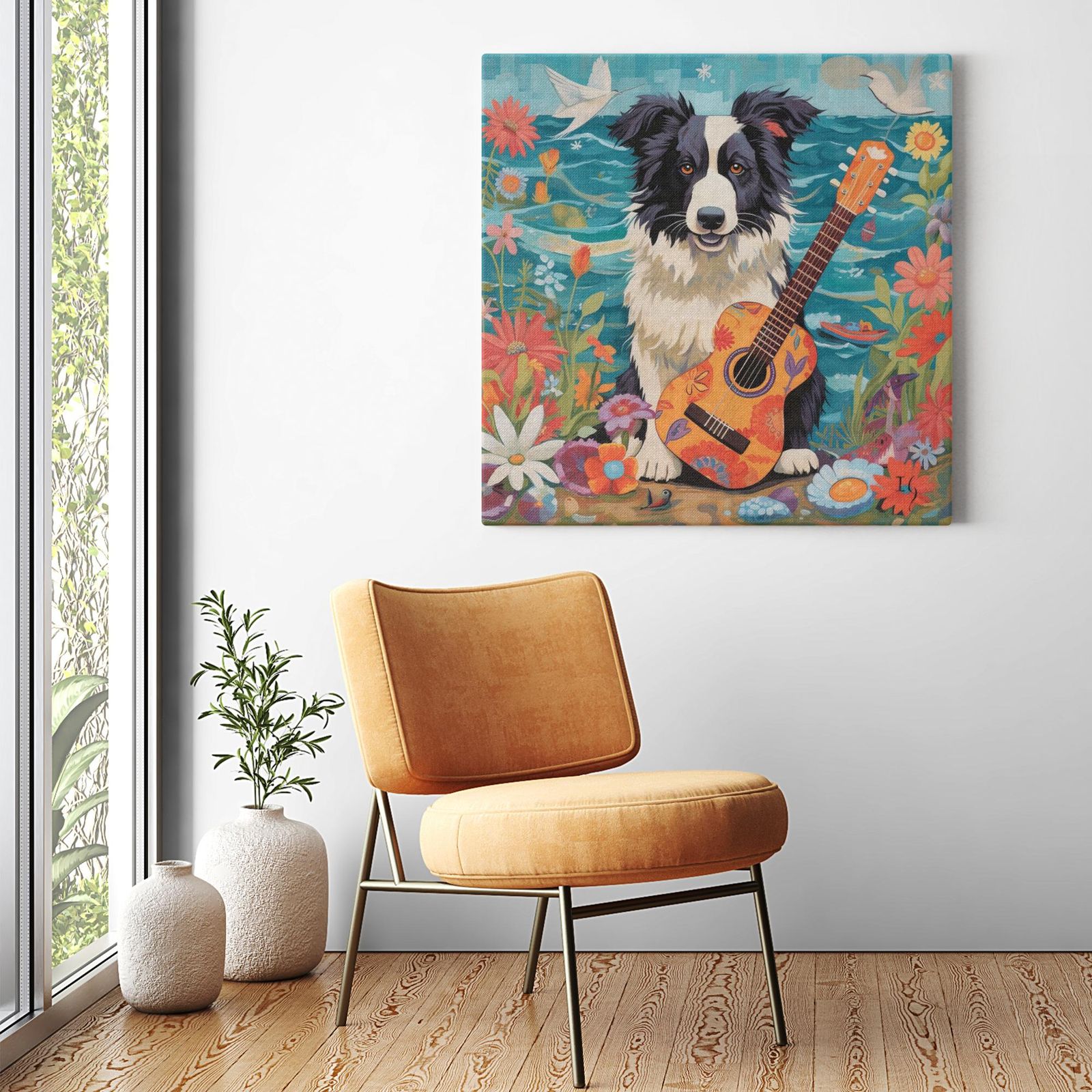 Beachside Collie Charm artwork detail - colorful pet portrait art wall art