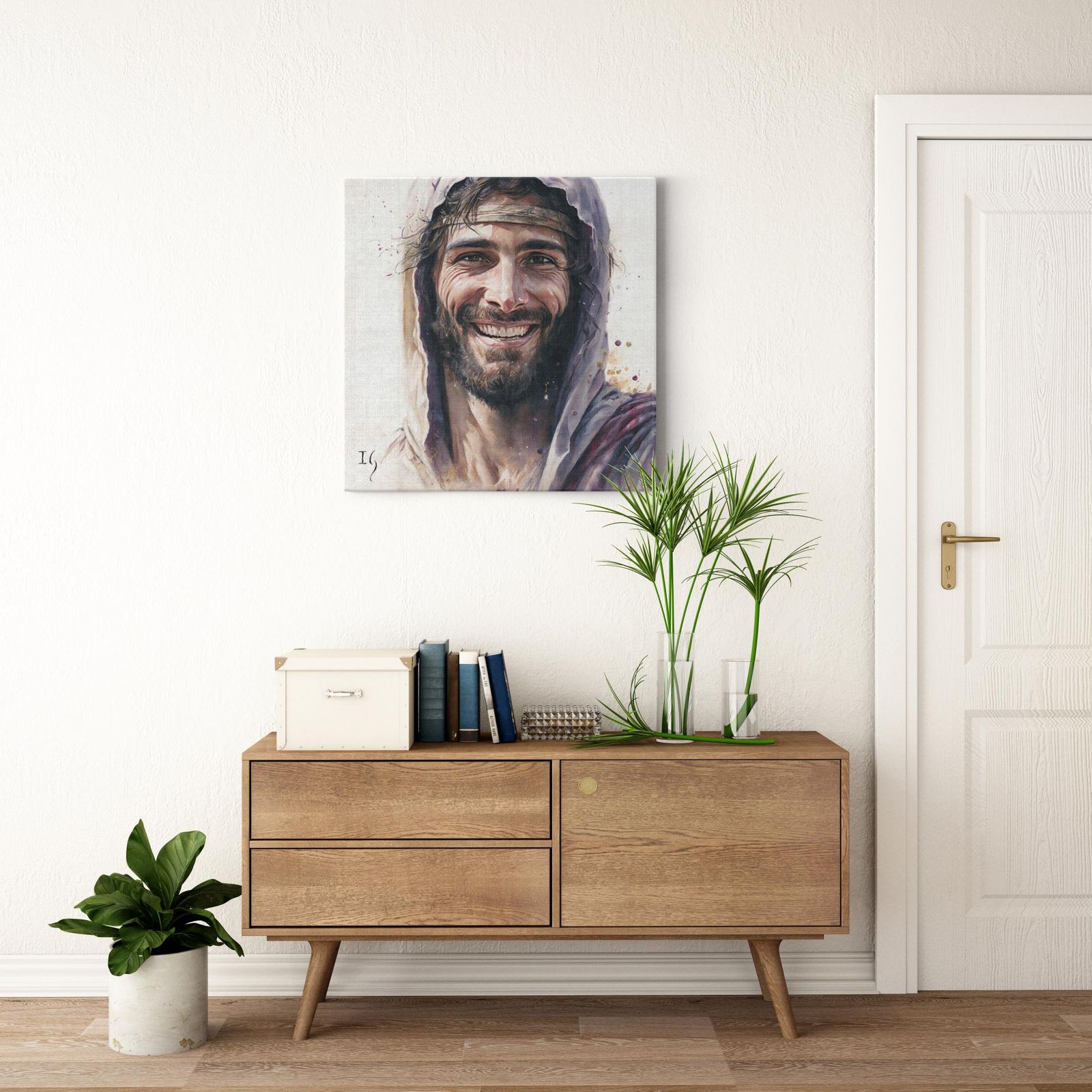 Jesus- Smiling Salvation artwork detail - smiling Jesus painting wall art