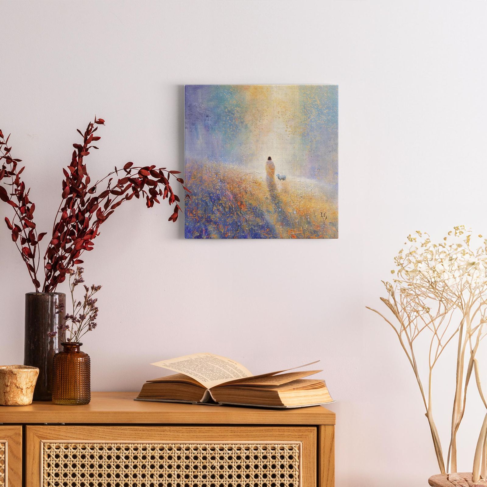 Path to Light artwork detail - smiling Jesus painting wall art