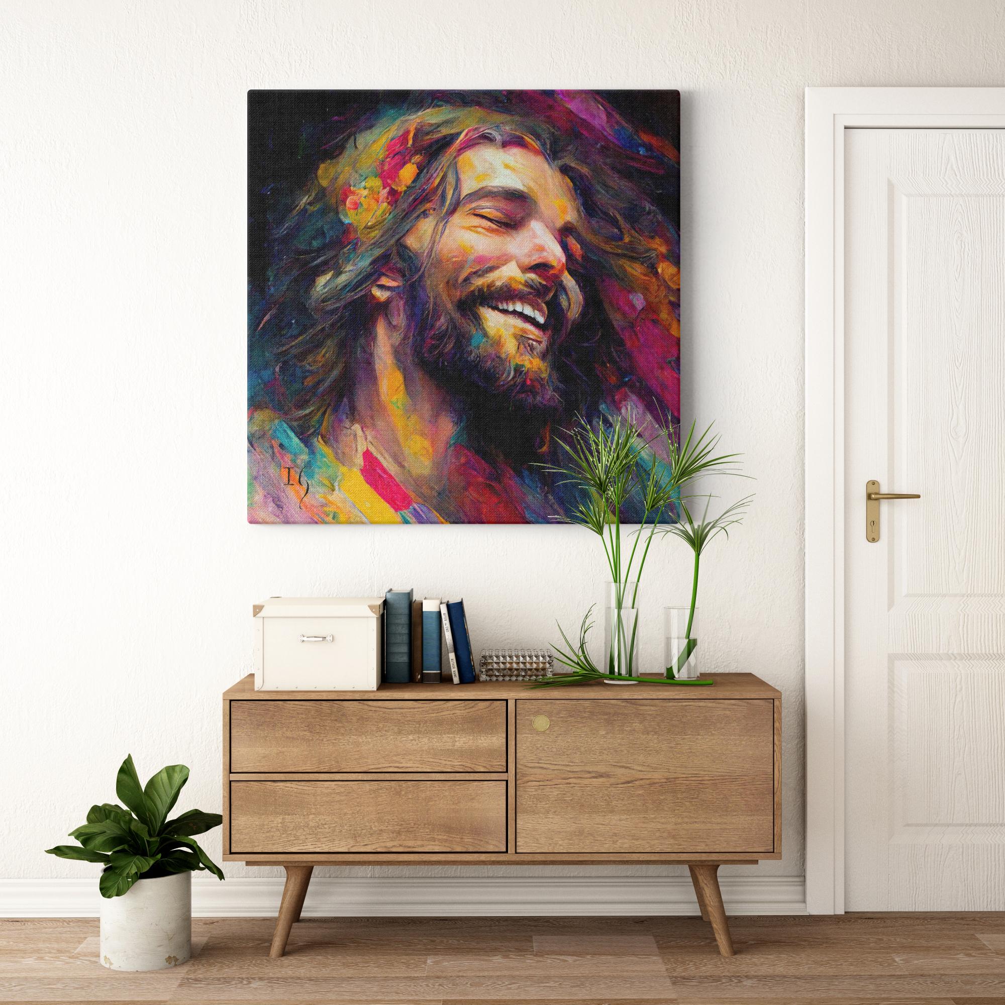 Jesus- loving lord artwork detail - smiling Jesus painting wall art