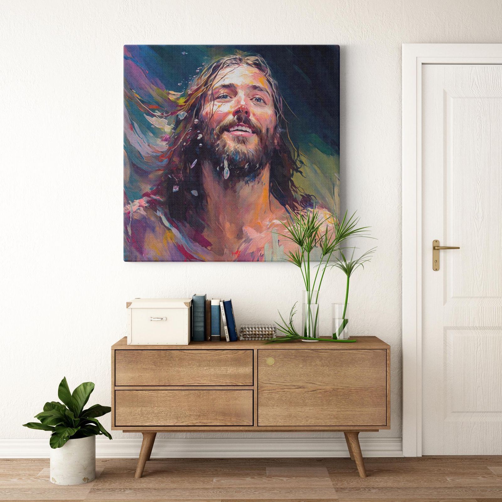 Jesus- Joyful Messiah artwork detail - smiling Jesus painting wall art