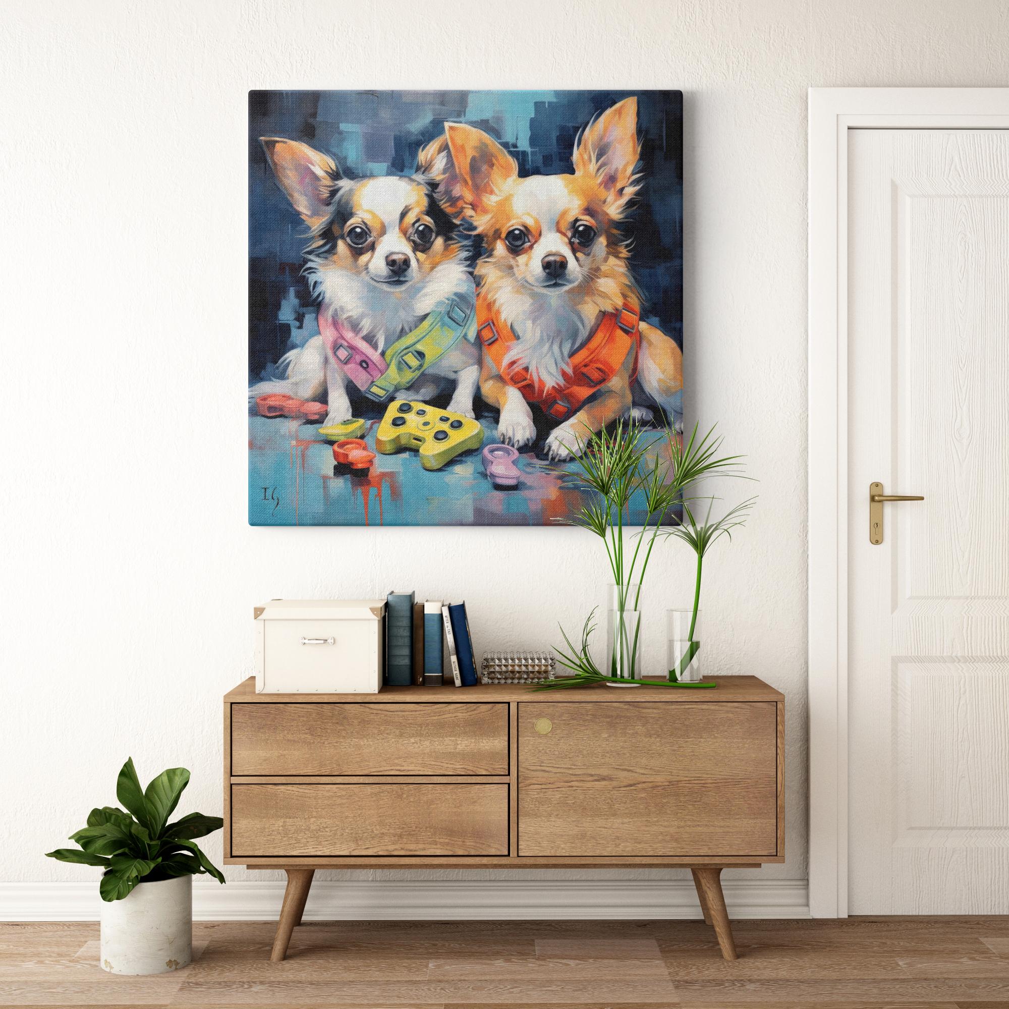The Gaming Vest Duo artwork detail - colorful pet portrait art wall art