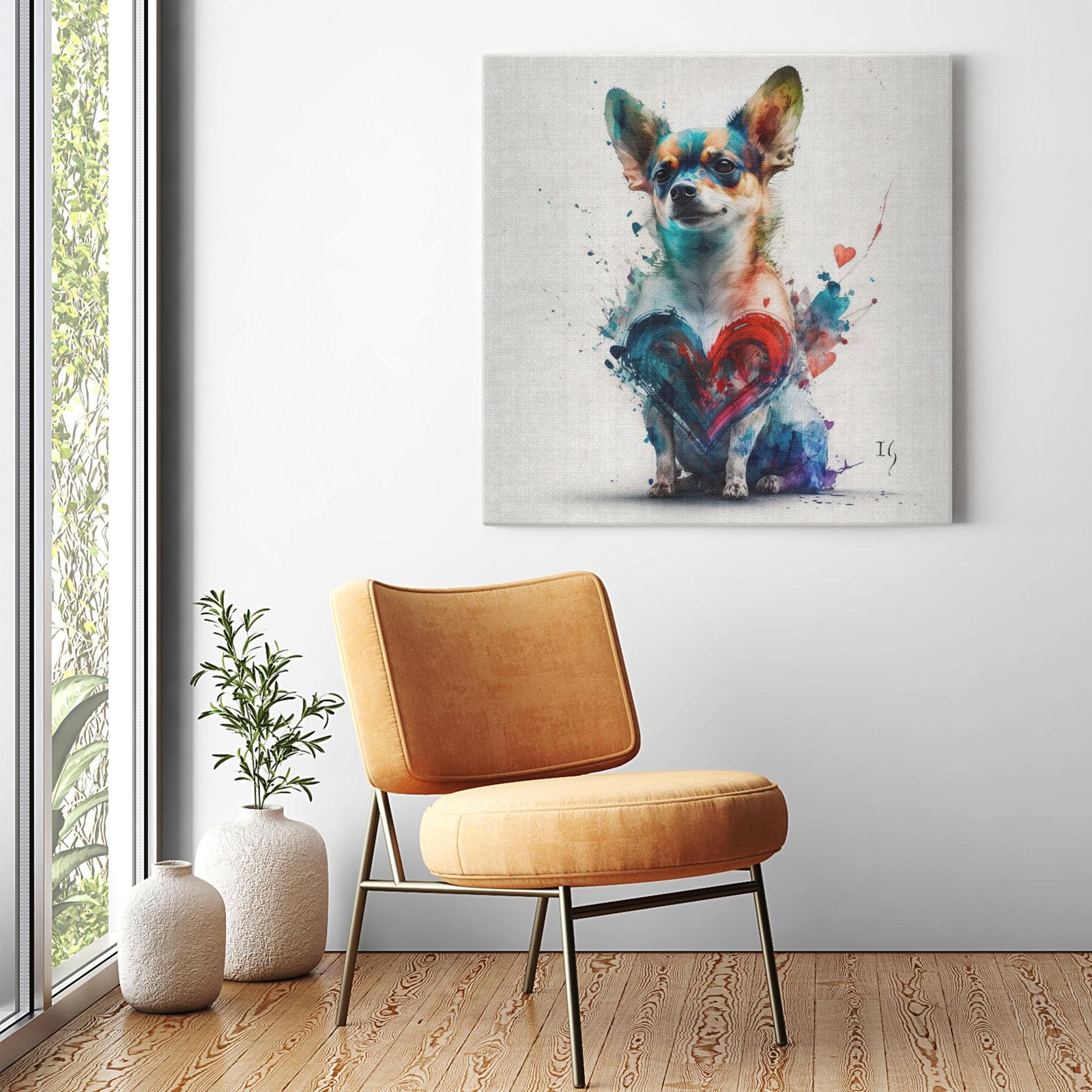 Charming Chihuahua artwork detail - colorful pet portrait art wall art