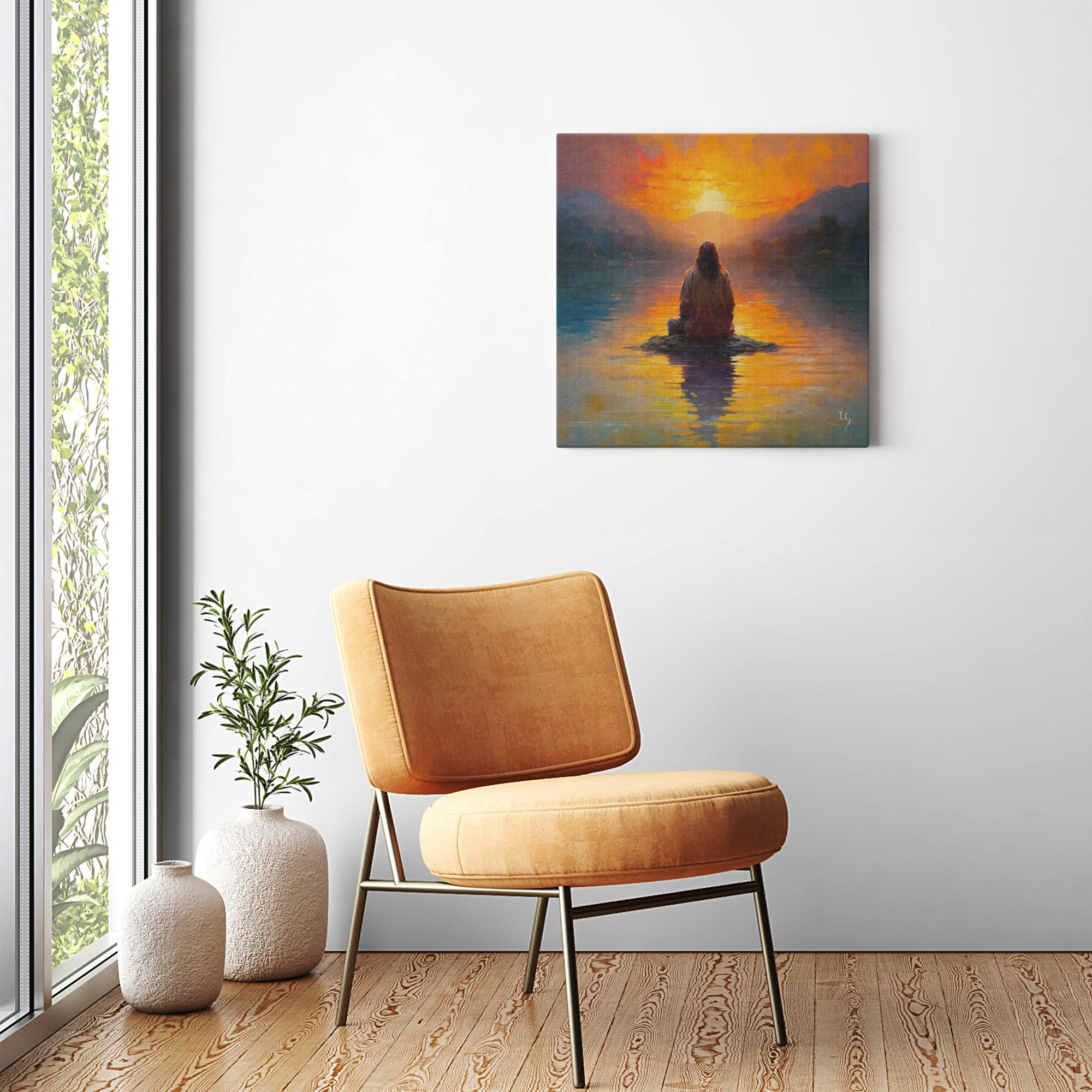 The Source of Peace and Serenity artwork detail - smiling Jesus painting wall art
