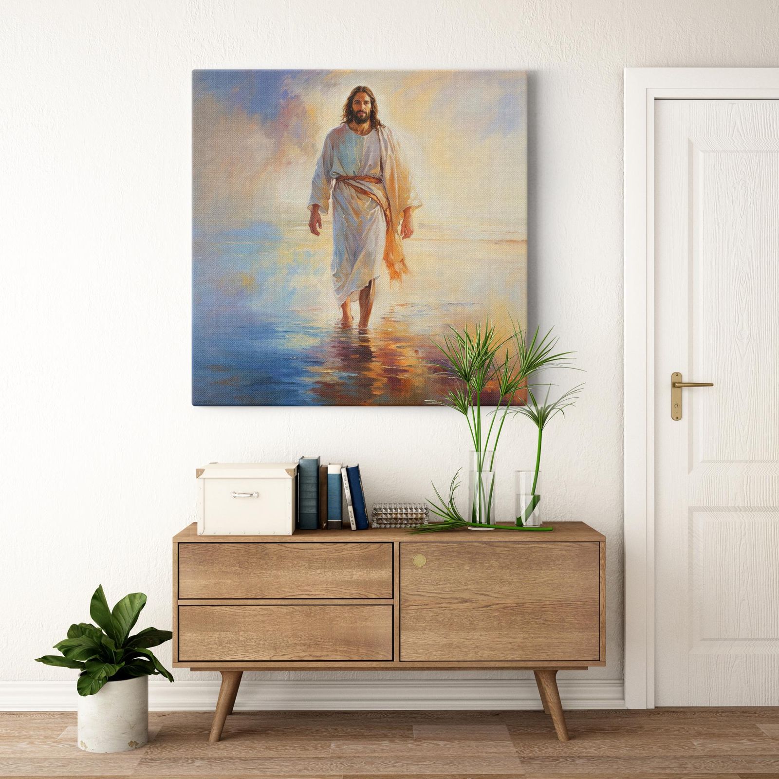 Reflections of Grace artwork detail - smiling Jesus painting wall art