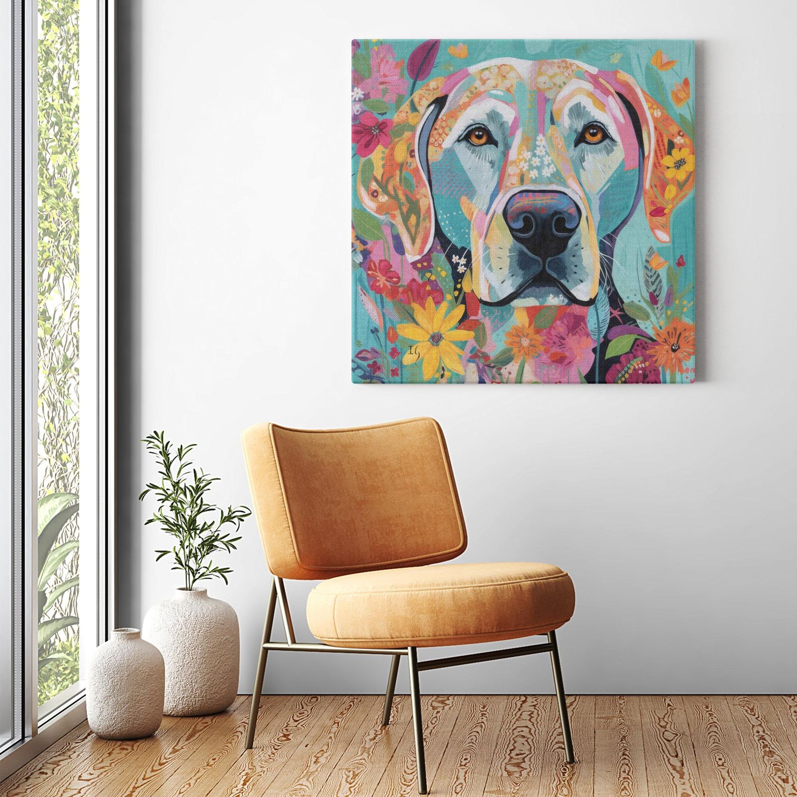 Garden of Companionship artwork detail - colorful pet portrait art wall art