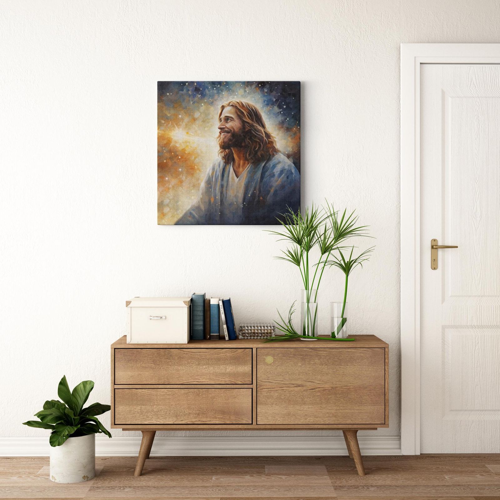Jesus - Radiance of Divine Revelation artwork detail - smiling Jesus painting wall art