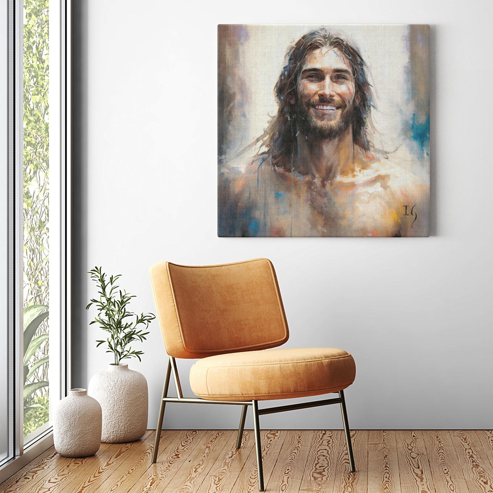 Jesus- The Serene Master artwork detail - smiling Jesus painting wall art