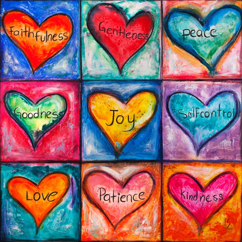The Fruit of the Spirit canvas print in room setting - heart painting by Ivan Guaderrama