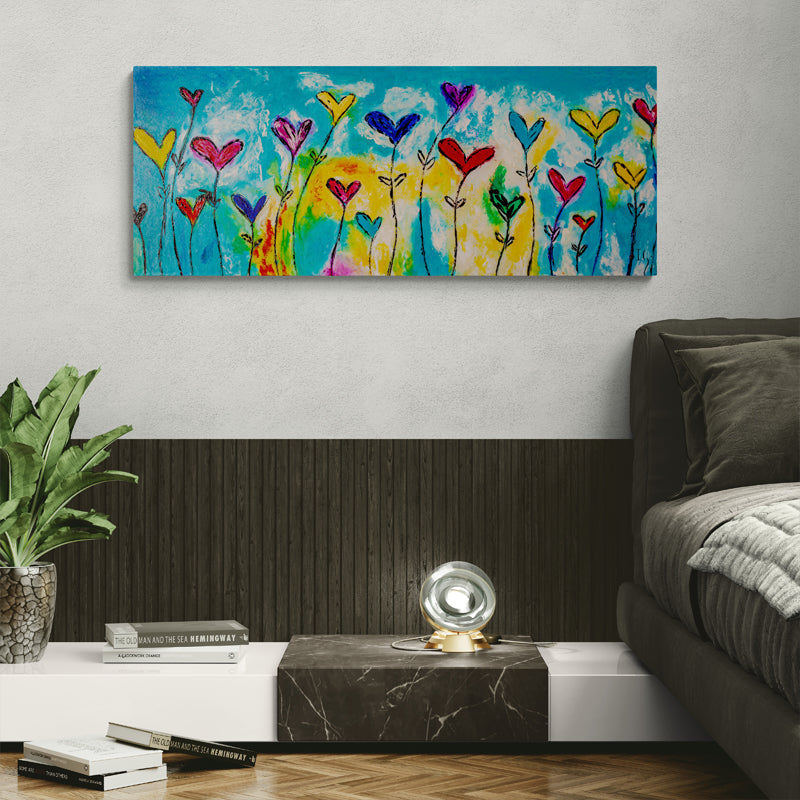 The Garden of Joyful Hearts canvas print in room setting - limited edition art by Ivan Guaderrama